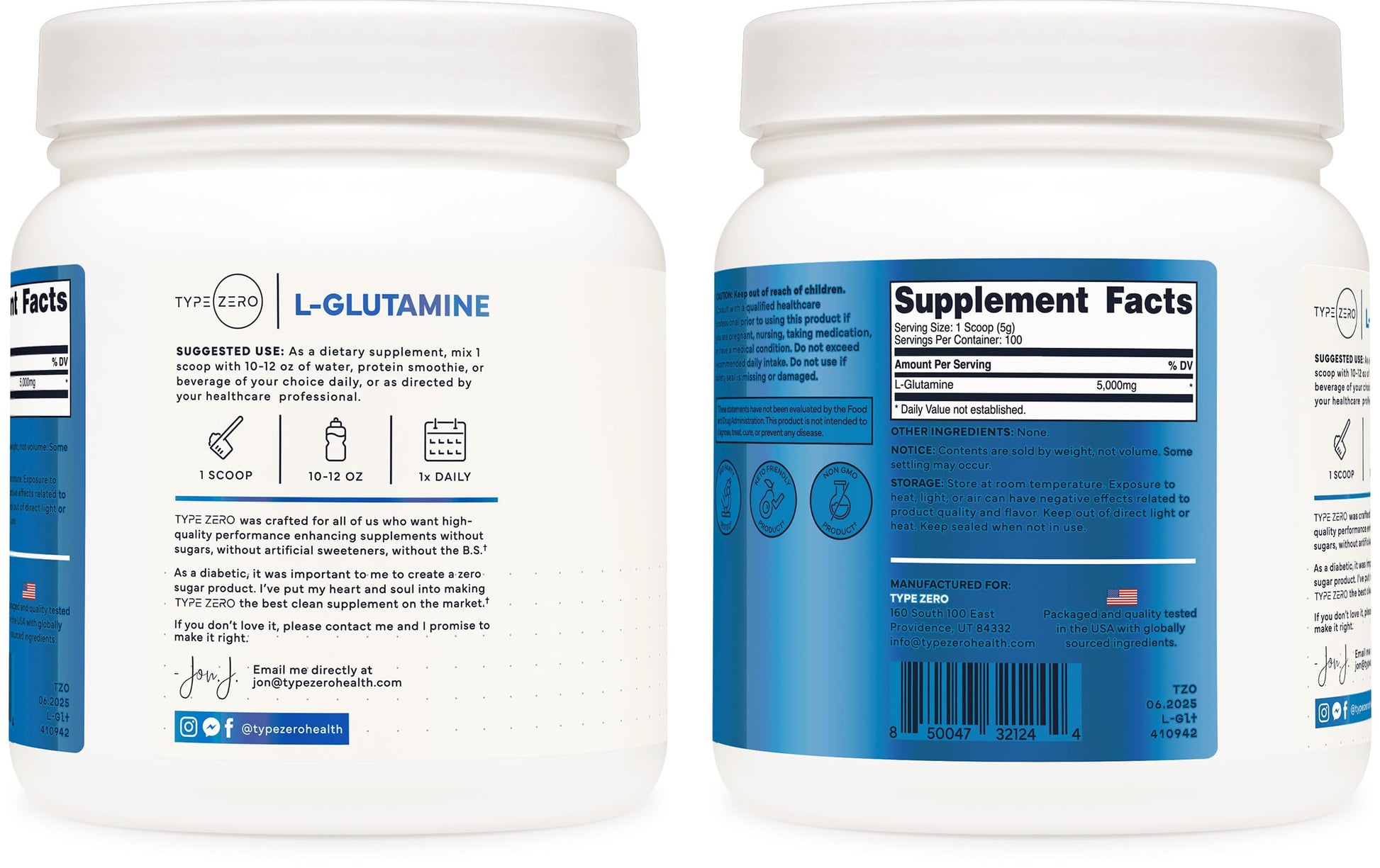 Type Zero L-Glutamine Powder (500G) 3-Month Supply Pure L-Glutamine Supplement - Vegan, Gluten Free, No Fillers Type Zero buy supplements canada