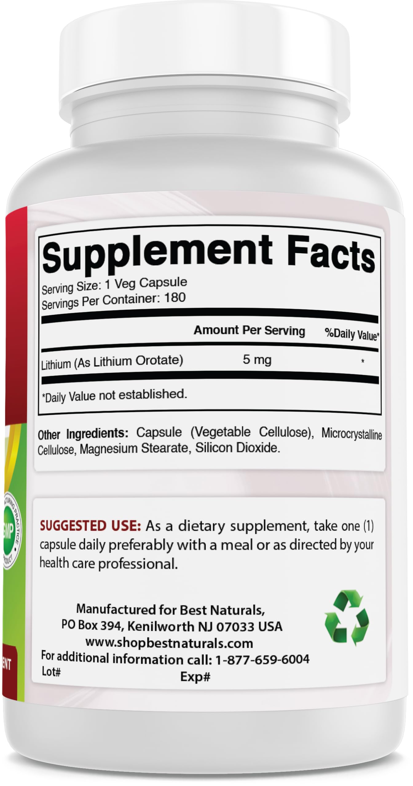 Best Naturals Lithium Orotate 5 mg 180 Capsules - Non GMO - Gluten Free Best Naturals buy supplements canada