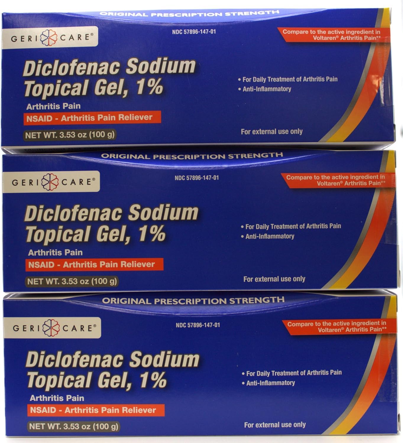 GeriCare Topical Arthritis Pain Relief Gel Diclofenac Sodium 1% (NSAID) Hand Wrist Elbow Foot Ankle Knee Extra-Strength Pain Reliever- Anti-inflammatory Arthritis Pain Treatment, 3.53oz (3 Pack) GeriCare buy supplements canada