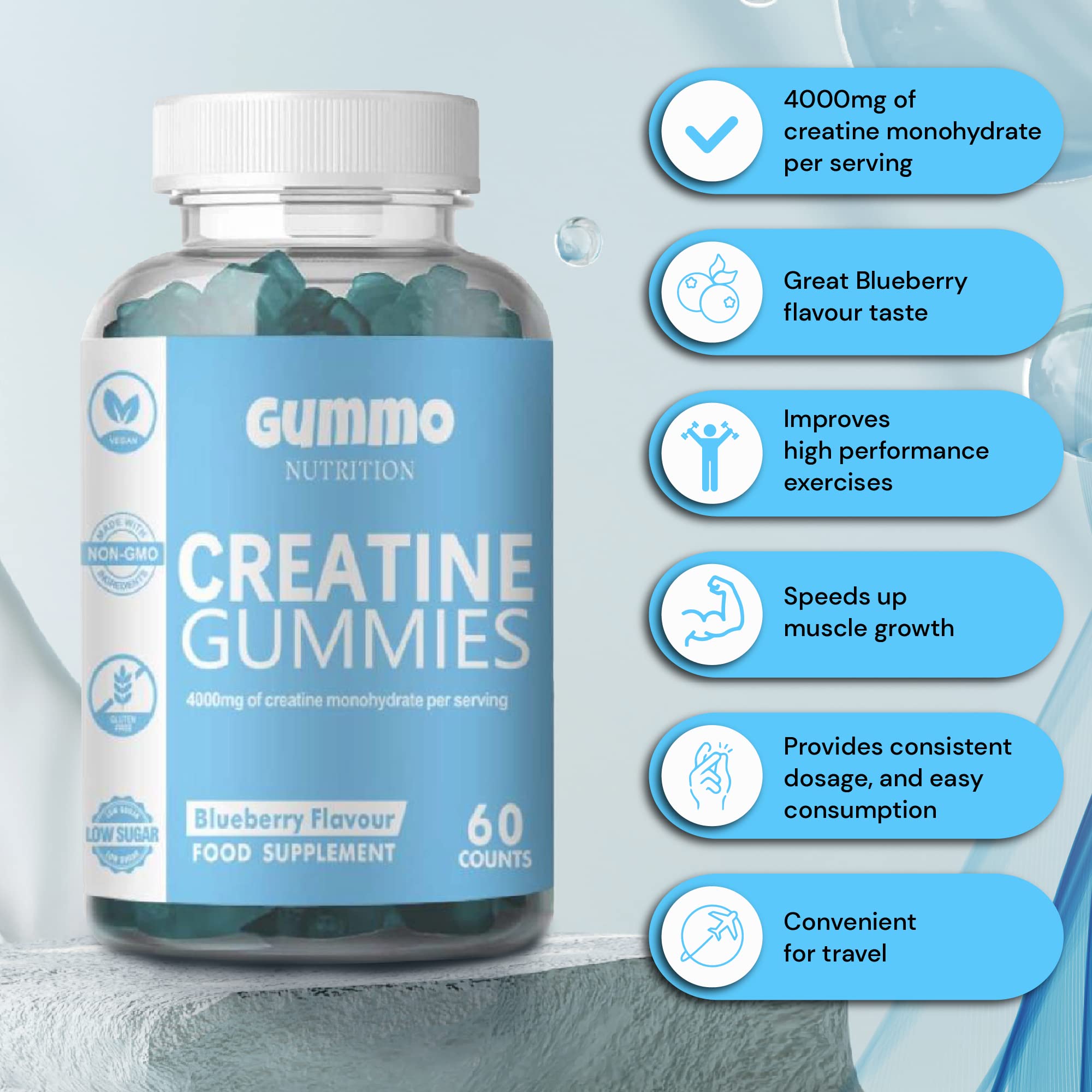 Creatine Monohydrate Gummies 4000mg for Men & Women - 60 Chewable Creatine GUMMO NUTRITION buy supplements canada