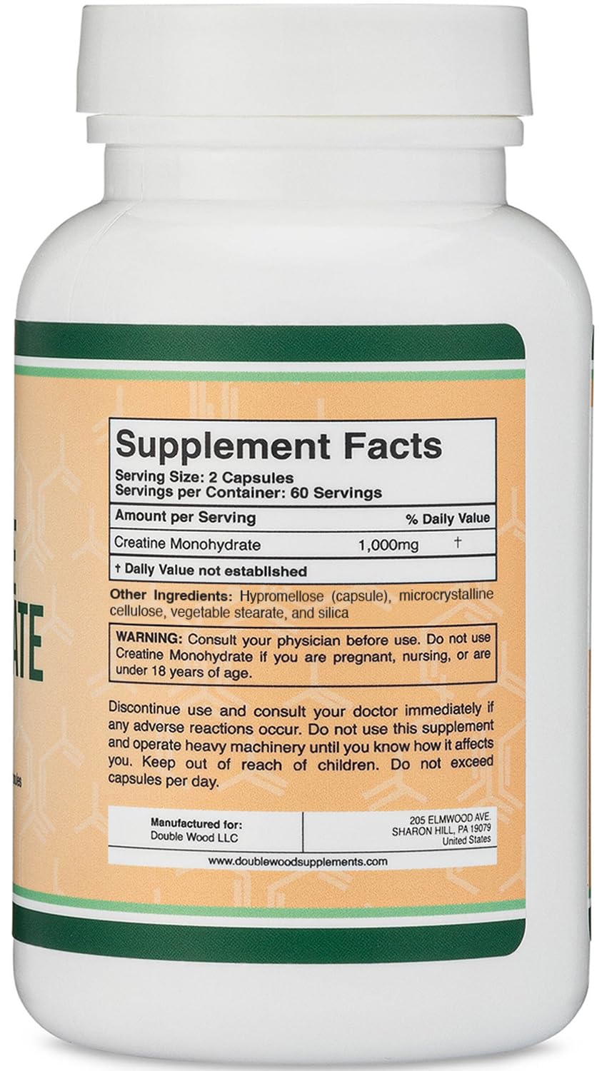 Creatine Monohydrate Capsules - 1g per Serving, 120 Count - No Fillers, Vegan Safe, Non-GMO, Gluten Free by Double Wood (Pack of 2) Double Wood Supplements buy supplements canada