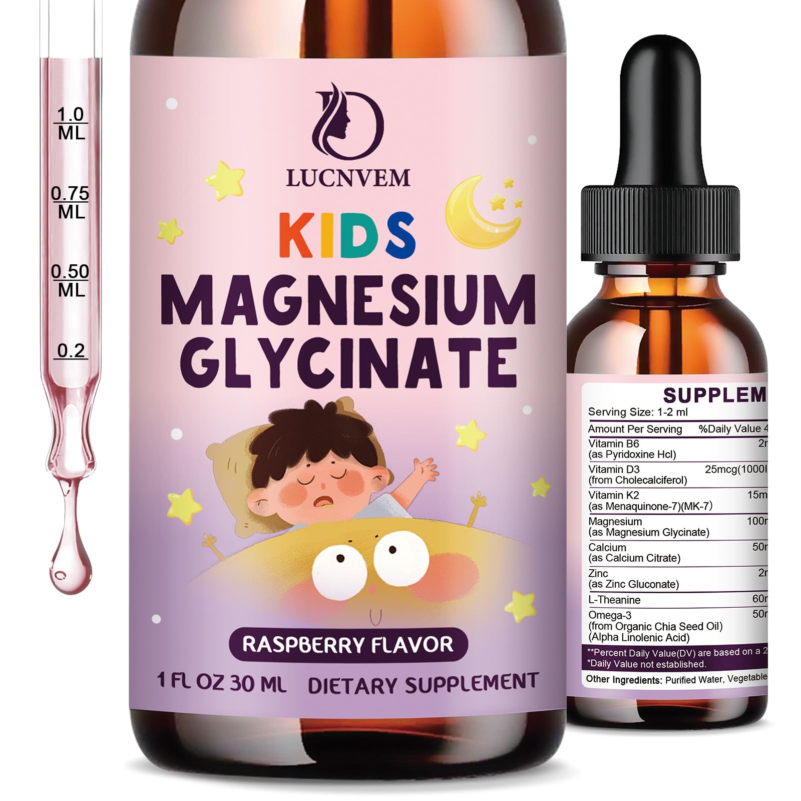 Kids Magnesium Glycinate Sleep Liquid Drops – Sleep & Calm Support with L-Theanine – Melatonin-Free, Sugar-Free Vegan Raspberry Supplement – 2 Bottles, 30ml Each LUCNVEM buy supplements canada