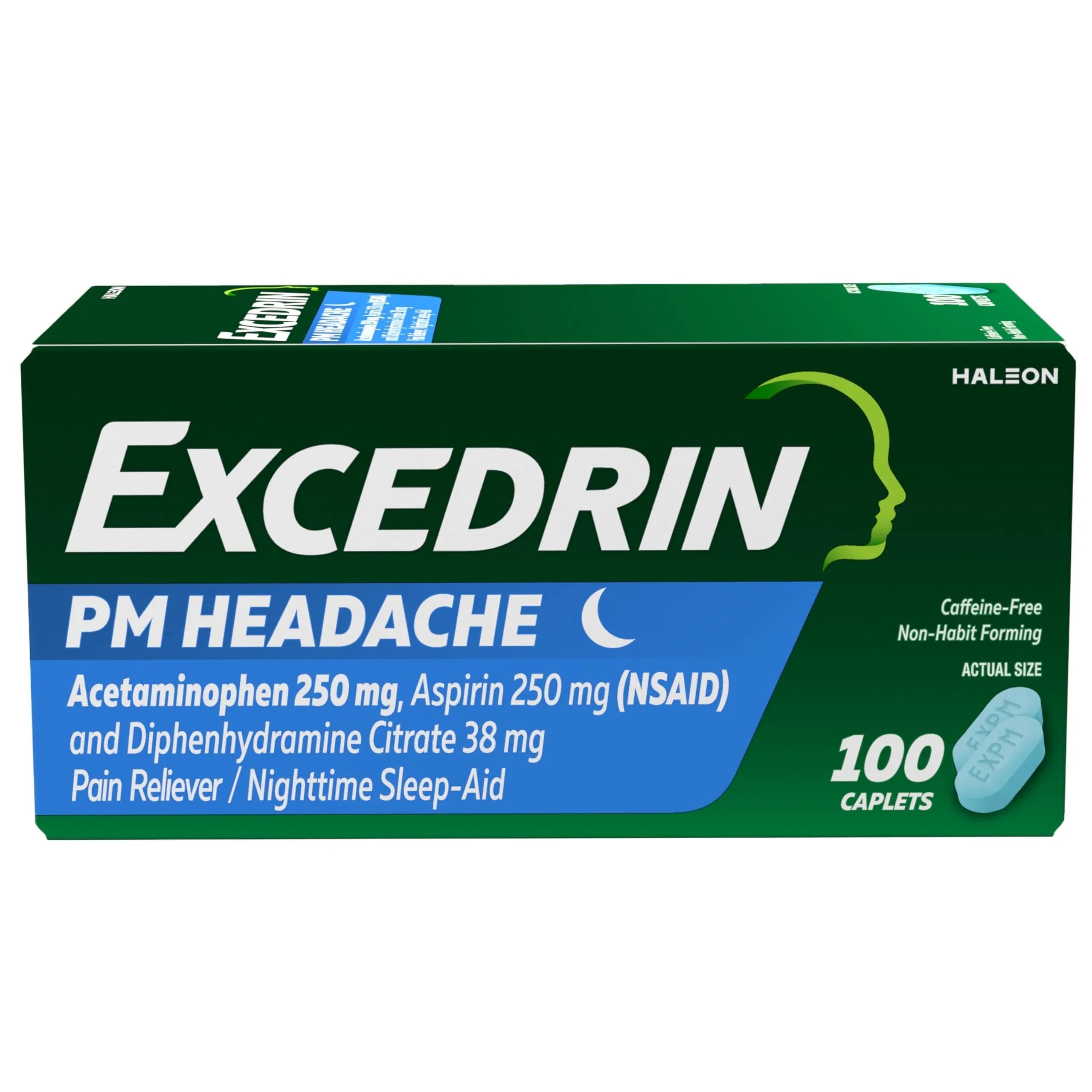 Excedrin PM for Headache Relief, Acetaminophen 250mg, Aspirin 250mg, Diphenhydramine Citrate 38mg, Pain Reliever, Nighttime Sleep-Aid, 100 Count Excedrin buy supplements canada