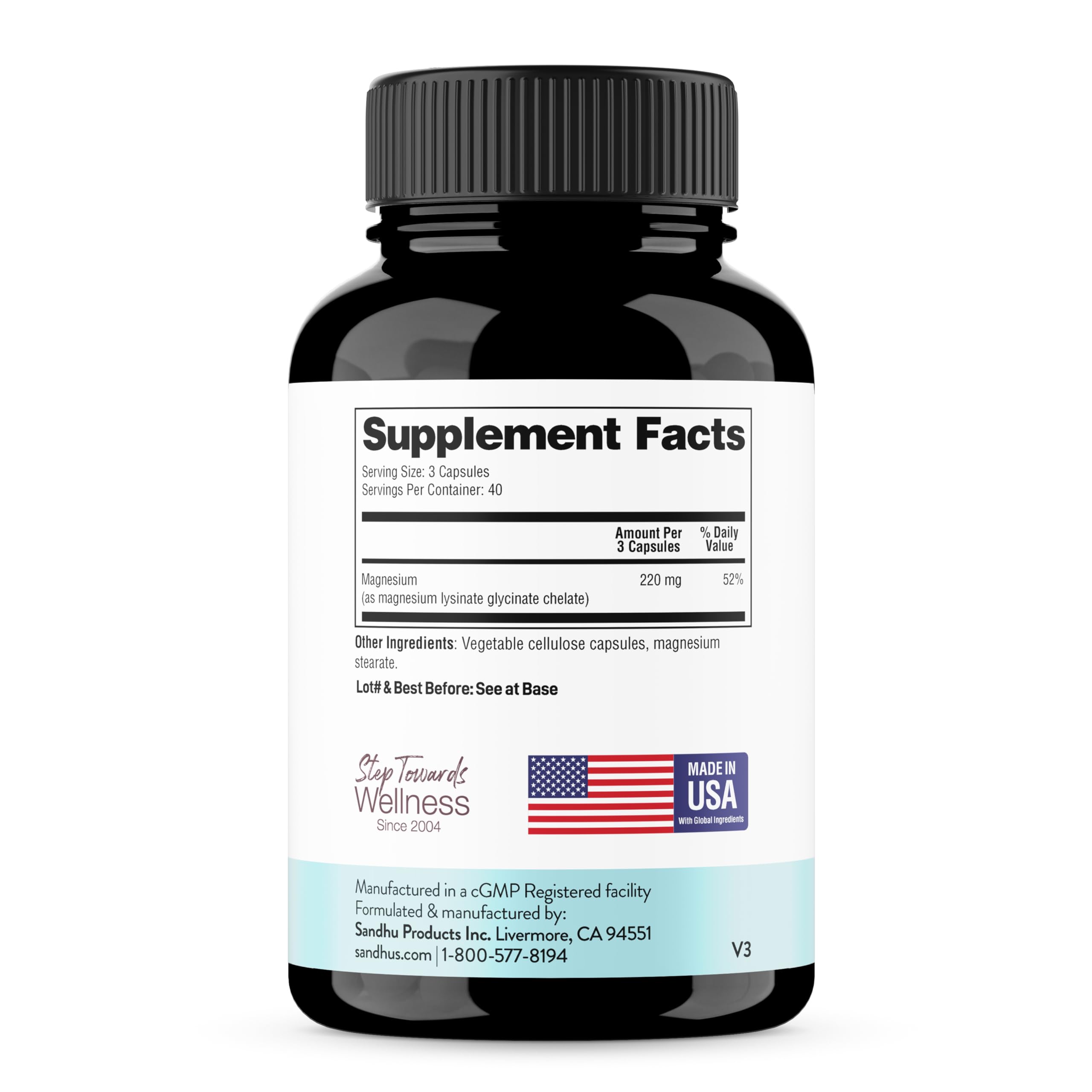 Sandhu's Magnesium Glycinate Lysinate | 120 Easy to Swallow Chelated Vegan Capsules | Magnesium Lysine Chelate Supplement for High Absorption | for Best Sleep, Leg Cramps, Relaxation Sandhu's buy supplements canada