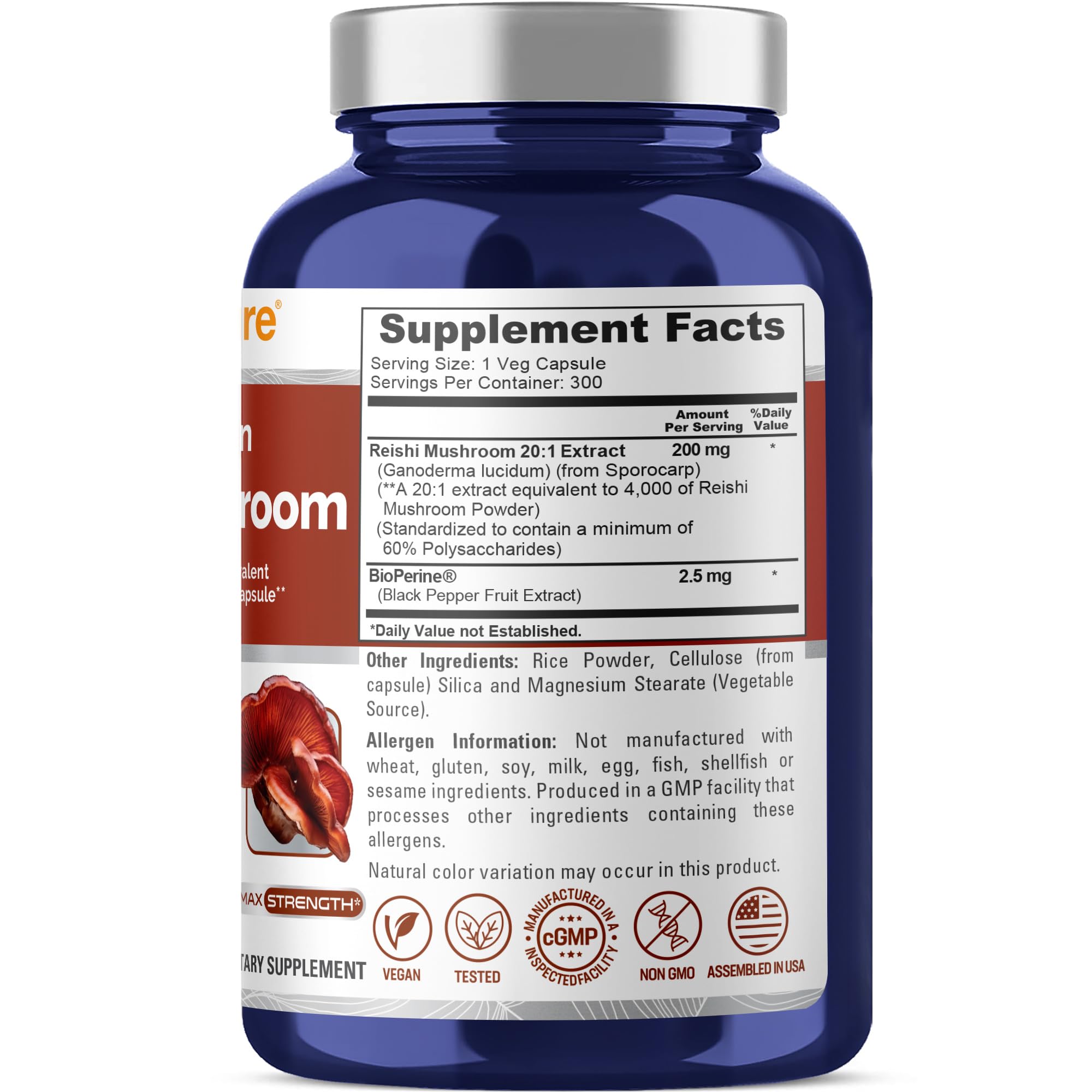 NusaPure Reishi Mushroom Extract 20:1 Extract, 200 mg Equivalent to 4000mg per Capsule 300 Veggie Caps Vegan, Non-GMO, Vegan NusaPure buy supplements canada