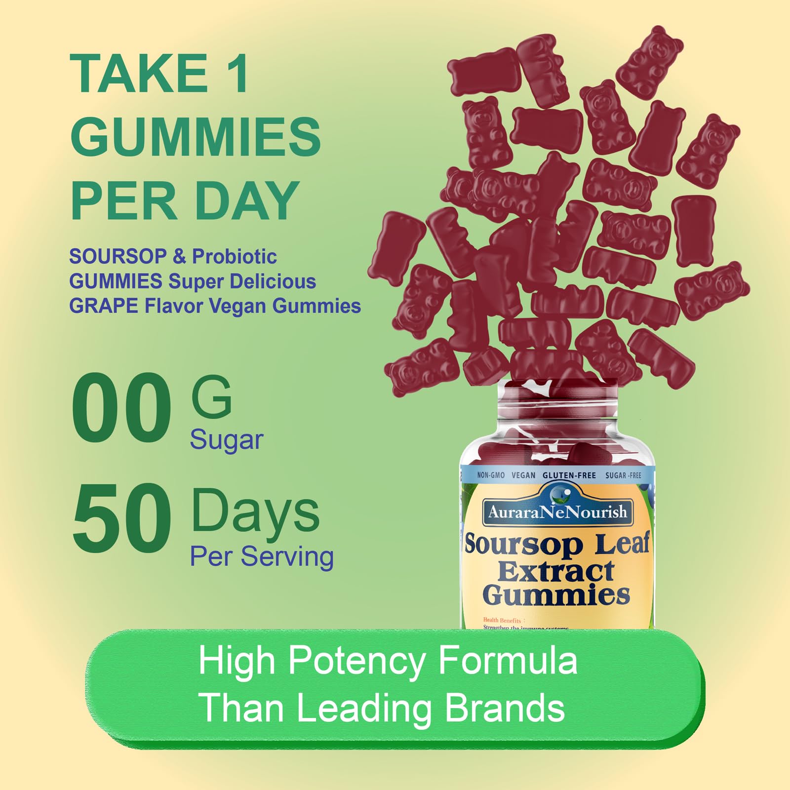 AuraraNeNourish Sugar Free Soursop Gummies with Probiotics & Fiber 100 Billion CFUs, Organic Soursop Leave Extract with Vitamin C B-Complex for Digestive Gut Health, Energy Balance, Immune Boost AuraraNeNourish buy supplements canada
