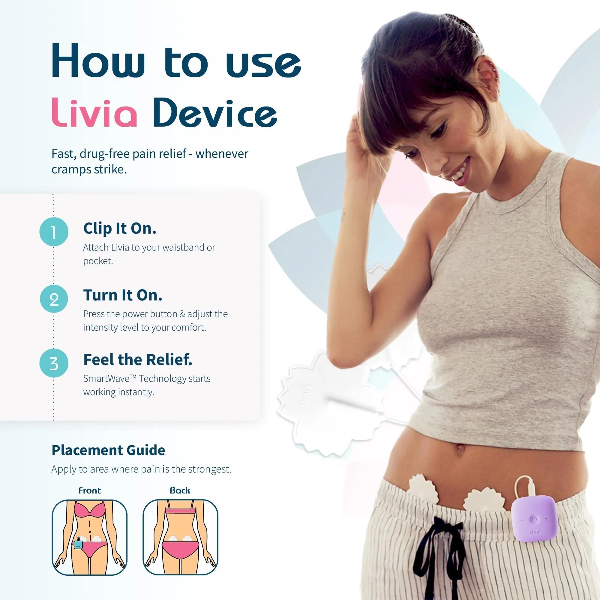 Livia Menstrual Pain Relief Device, Lavender – Off-Switch for Period Pain – Portable & Discreet – Rechargeable, Up to 8 Hours Battery – Complete Kit with Stick-On Pads – The Go-to Travel Partner Livia buy supplements canada