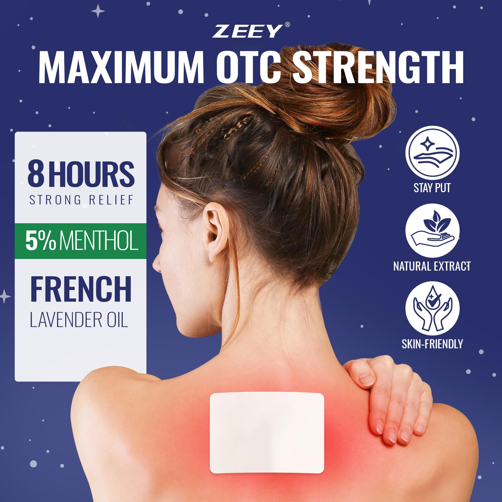 ZEEY 5% Menthol Overnight Pain Relief Patches, French Lavender Oil Pain Patch for Back, Knee, Neck, Shoulders, Joints, Muscle Soreness, Fast Acting, Topical Analgesic, Gel Patch, 3.94" x 2.76", 5Ct ZEEY buy supplements canada