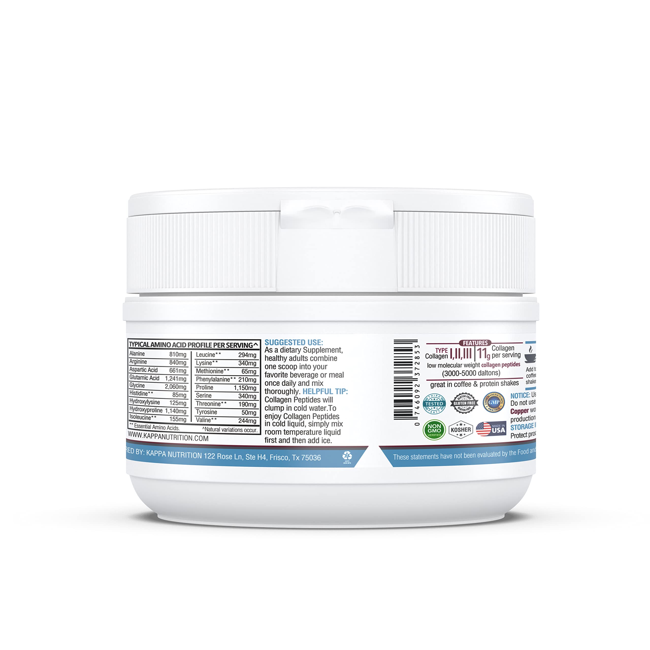 KAPPA NUTRITION Collagen Type I, II, III, 6 Billion Probiotic Acid Resistance, Hyaluronic Acid, Vitamin C, Biotin, Copper and MCT Oil, Beautiful Hair, Nails, & Skin, Collagen Peptides 9 in 1 (11.9oz) KAPPA NUTRITION buy supplements canada