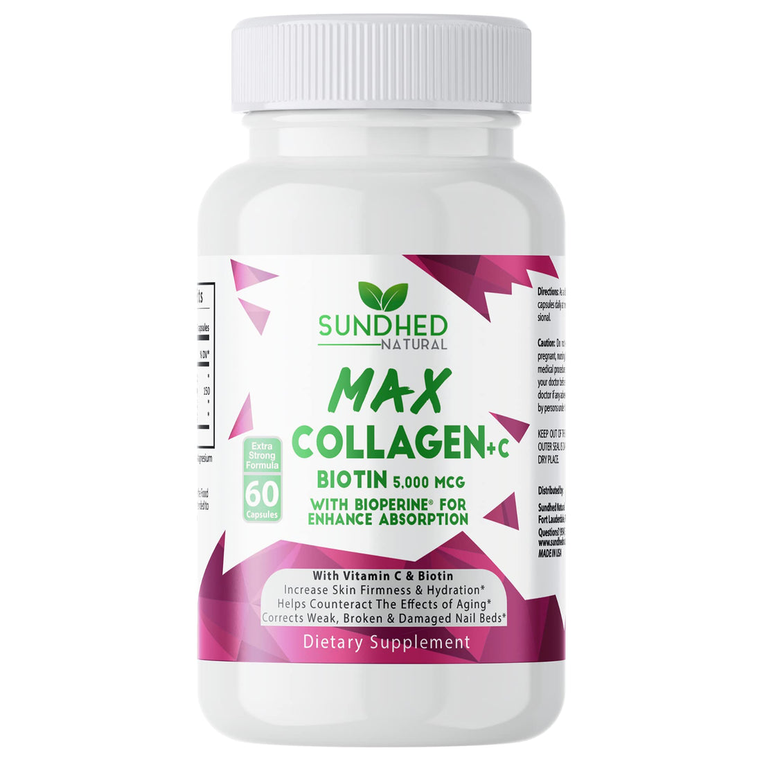 Sundhed Natural Max Collagen Plus C (60 caps) - All Natural Collagen Capsules with Biotin & Bioperine to Boost Anti Aging Hydration & Skin Firmness - Collagen Pills to Strengthen Bones & Nails Sundhed Natural buy supplements canada