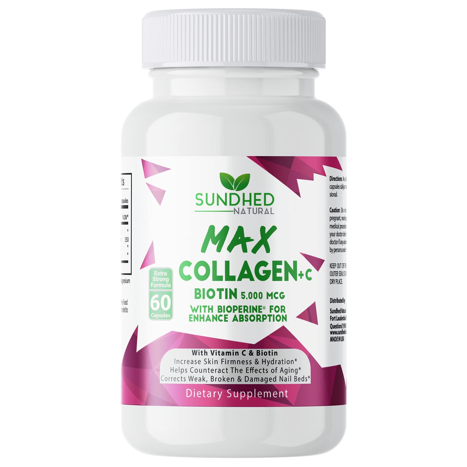 Sundhed Natural Max Collagen Plus C (60 caps) - All Natural Collagen Capsules with Biotin & Bioperine to Boost Anti Aging Hydration & Skin Firmness - Collagen Pills to Strengthen Bones & Nails Sundhed Natural buy supplements canada