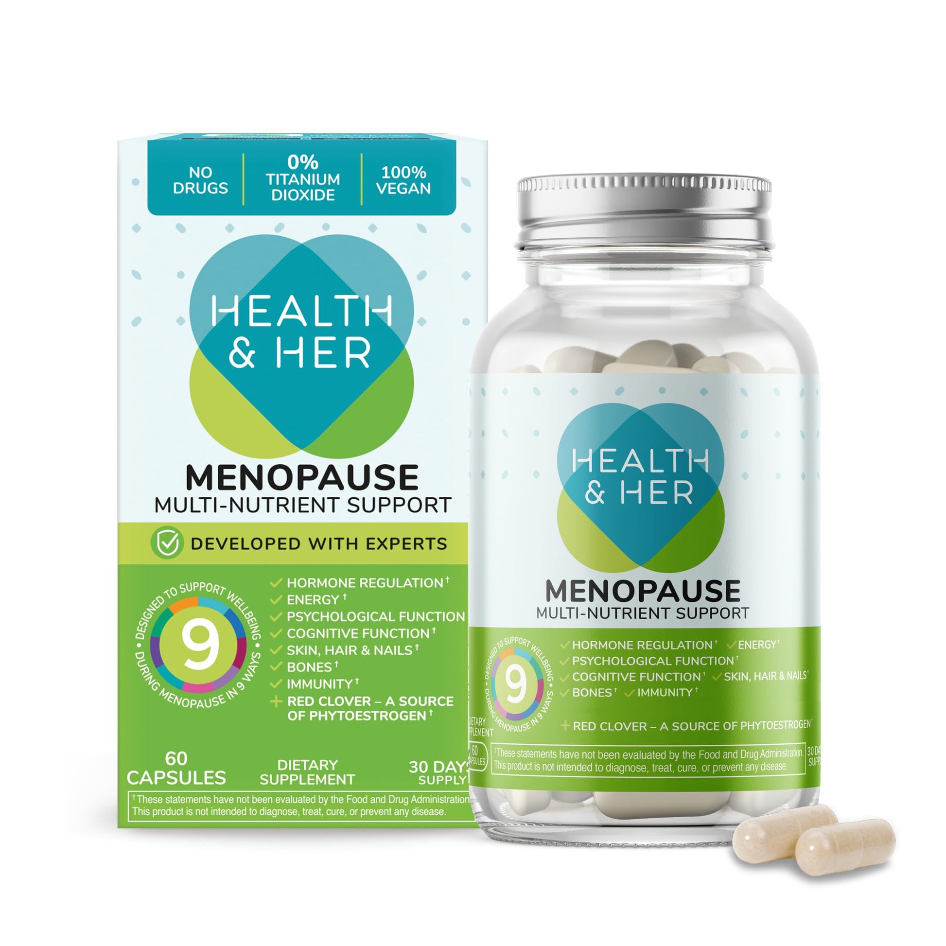 Health & Her Menopause Supplements for Women - Multi-Nutrient Support, Menopause Vitamins for Energy, Bones, Muscles, Skin & Hair, Vegan, Gluten-Free, Non GMO (60ct - 1 Month) Health and Her buy supplements canada