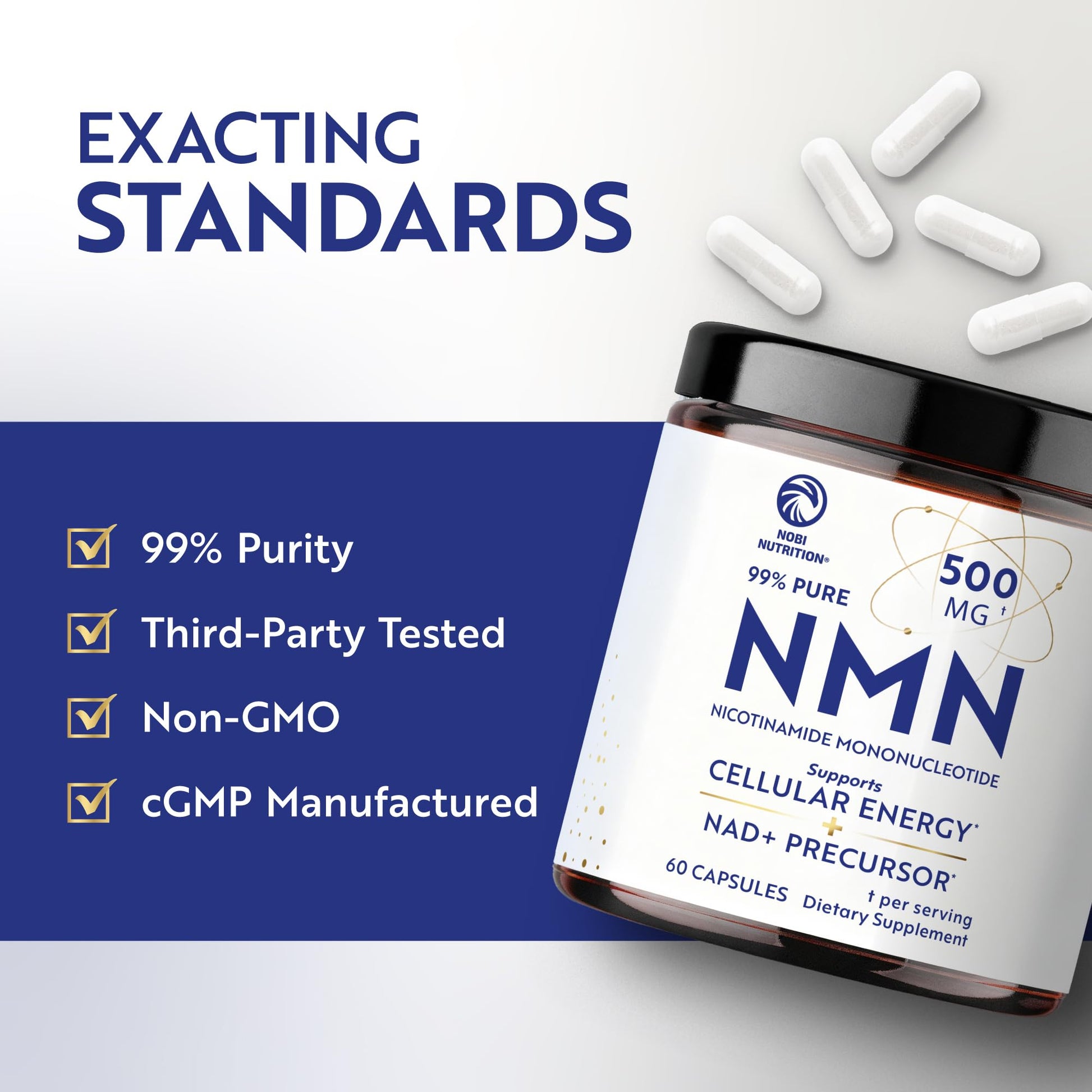 NMN Supplement 500mg | 99% Pure | NAD+ Precursor for Cellular Energy, Longevity, Repair, and Healthy Aging Support | Third-Party Tested & Non-GMO | Nicotinamide Mononucleotide | 60 NMN Capsules Nobi Nutrition buy supplements canada