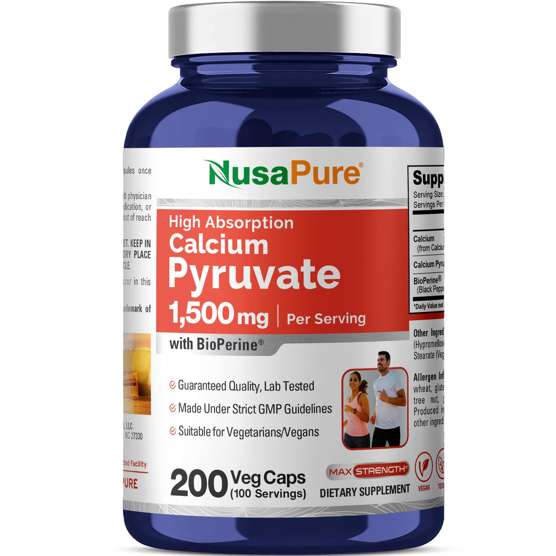 NusaPure Calcium Pyruvate - Suitable for Vegetarian/Vegan, Non - GMO - 1500 mg - 200 Capsules NusaPure buy supplements canada