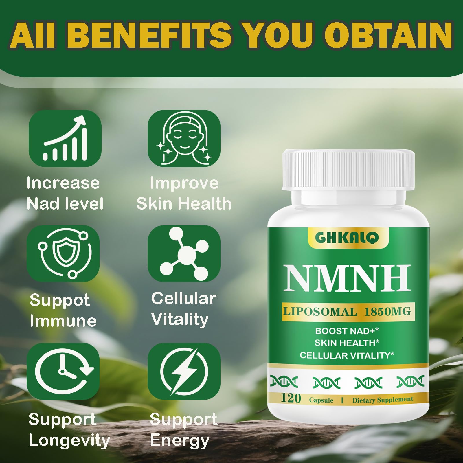 GHKALQ NMNH Supplement 1000mg,Liposomal Pure Nicotinamide Mononucleotide,Boost NAD Level with Resveratrol & Nicotinamide Riboside NR,High Absorption,for Cellular,Energy,Non-GMO,Vegan,120 Capsules GHKALQ buy supplements canada