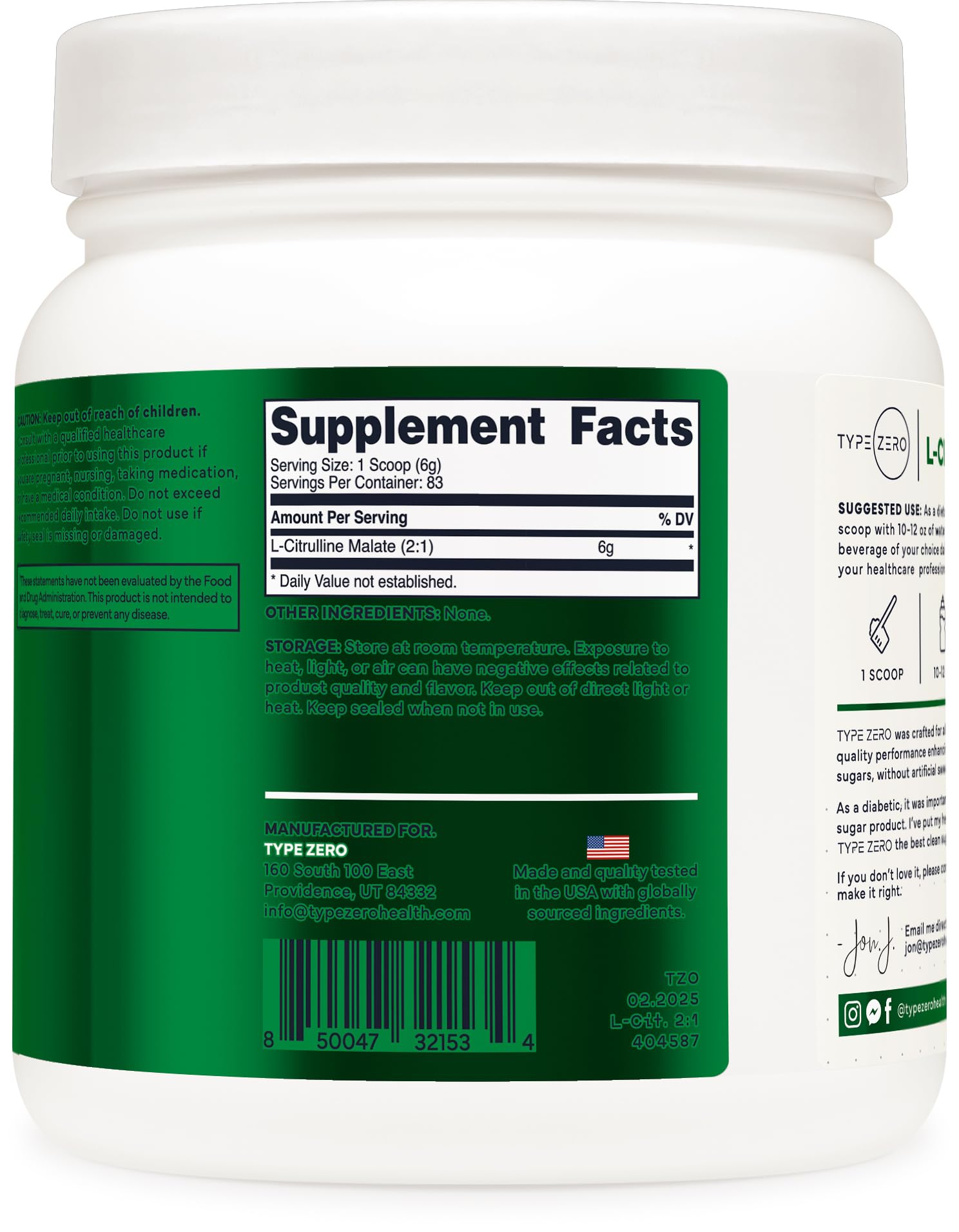 Type Zero Clean L-Citrulline Malate 2:1 Powder Drink Mix (500g, Unflavored) (83 Servings) - Keto Friendly, Gluten Free, Non-GMO Type Zero buy supplements canada