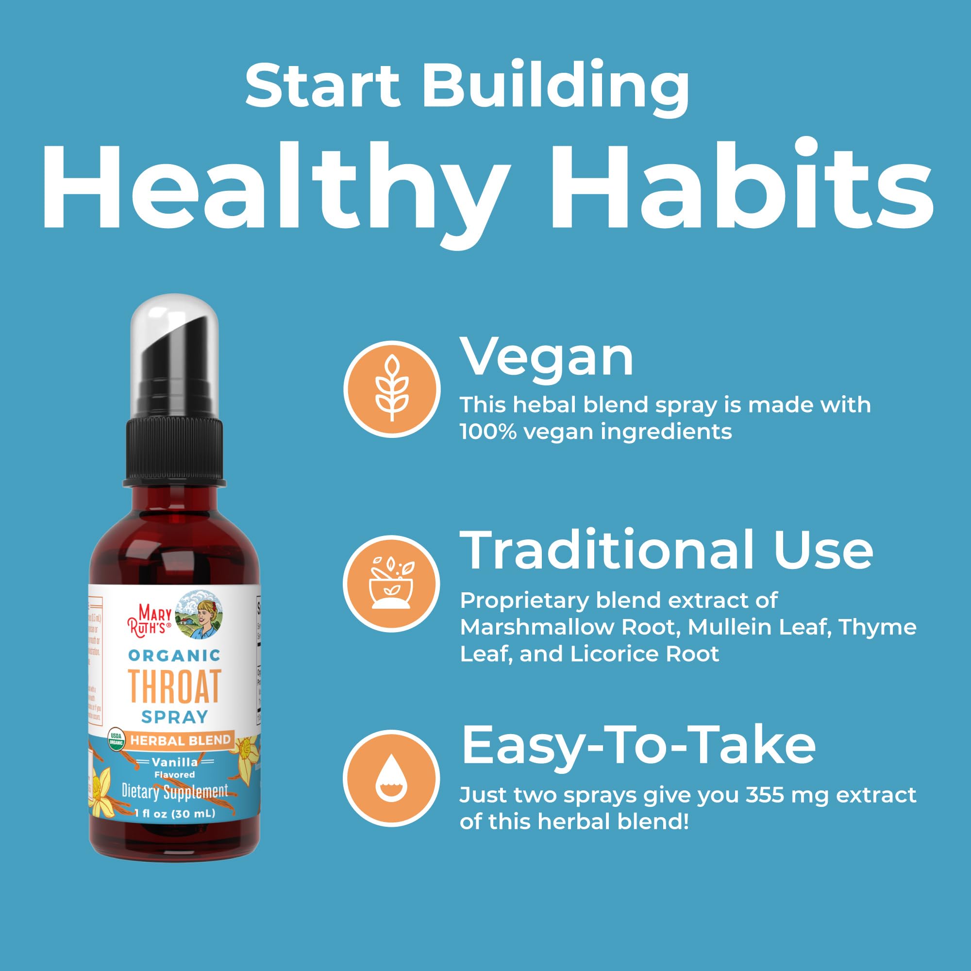 MaryRuth Organics USDA Organic Throat Spray with Mullein Leaf | Marshmallow Root & Licorice Root & Thyme Leaf | Vanilla | 4 Herbal Blend | Non-GMO | Vegan | Gluten Free | 1 Fl Oz | Up to 100 Servings MARYRUTH'S buy supplements canada