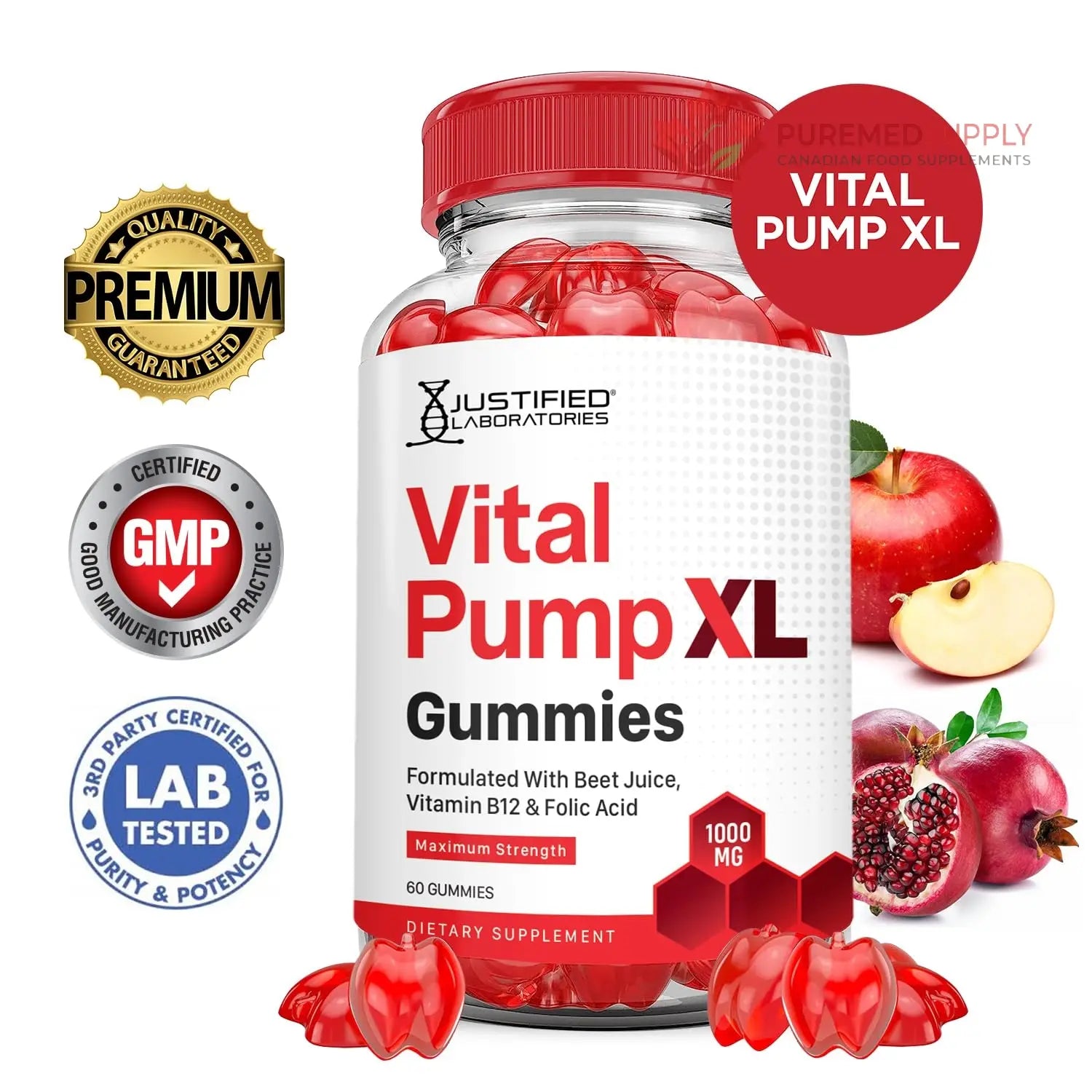 Justified Laboratories (5 Pack) Vital Pump XL Performance Gummies 1000MG Advanced Formula Vital PumpXL Formulated with Beet Juice ACV Pomegranate Beet Powder B12 Vegan Non GMO 300 Gummys Justified Laboratories buy supplements canada