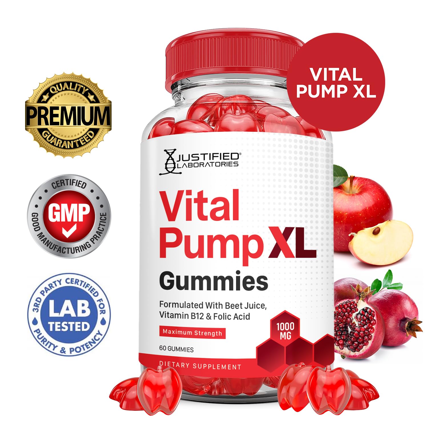 Justified Laboratories (3 Pack) Vital Pump XL Performance Gummies 1000MG Advanced Formula Vital PumpXL Formulated with Beet Juice ACV Pomegranate Beet Powder B12 Vegan Non GMO 180 Gummys Justified Laboratories buy supplements canada