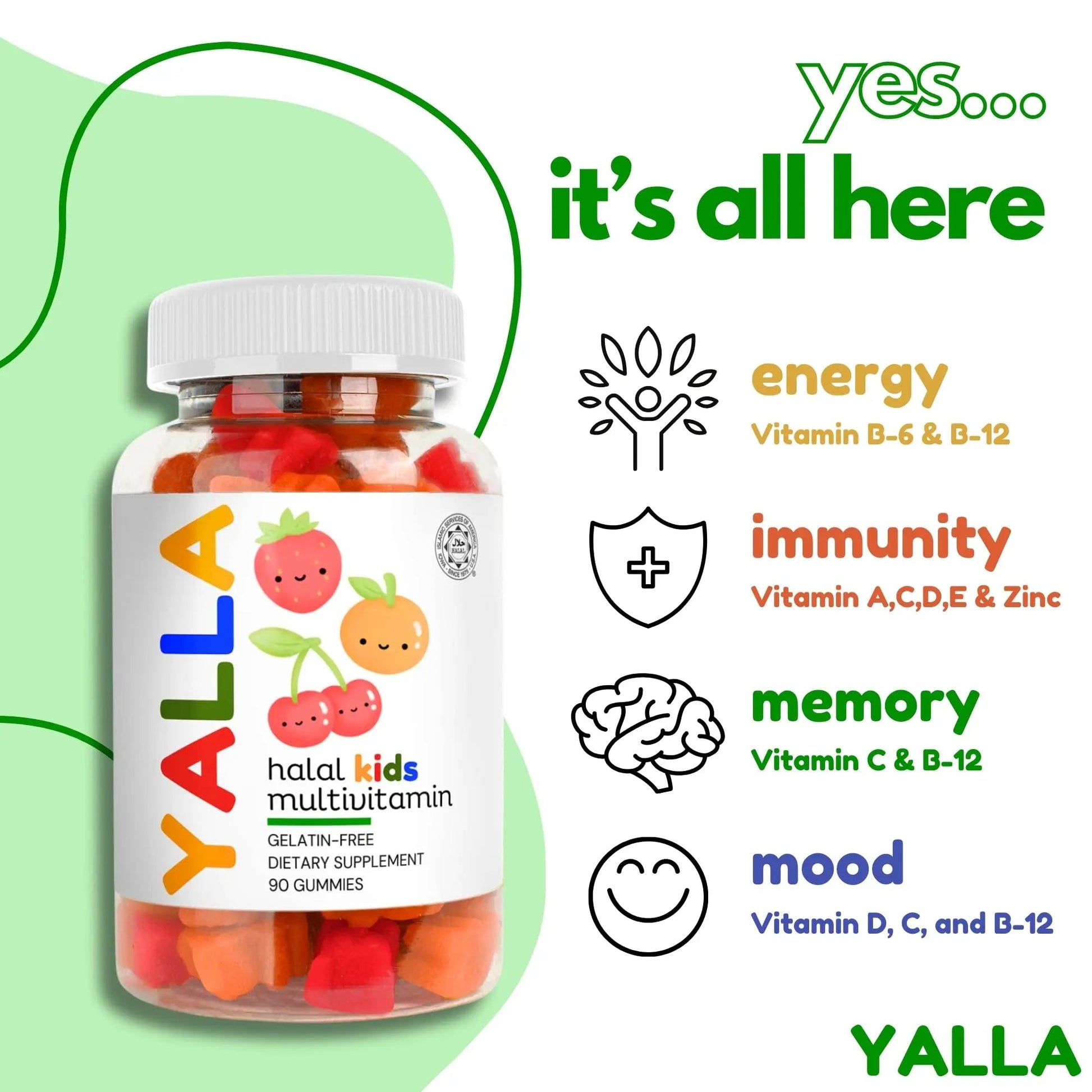 YALLA Halal Vitamins for Kids, Halal Kids Multivitamin Gummies, 45-90 Day Supply, Essential Vitamins with C, D3 YALLA buy supplements canada