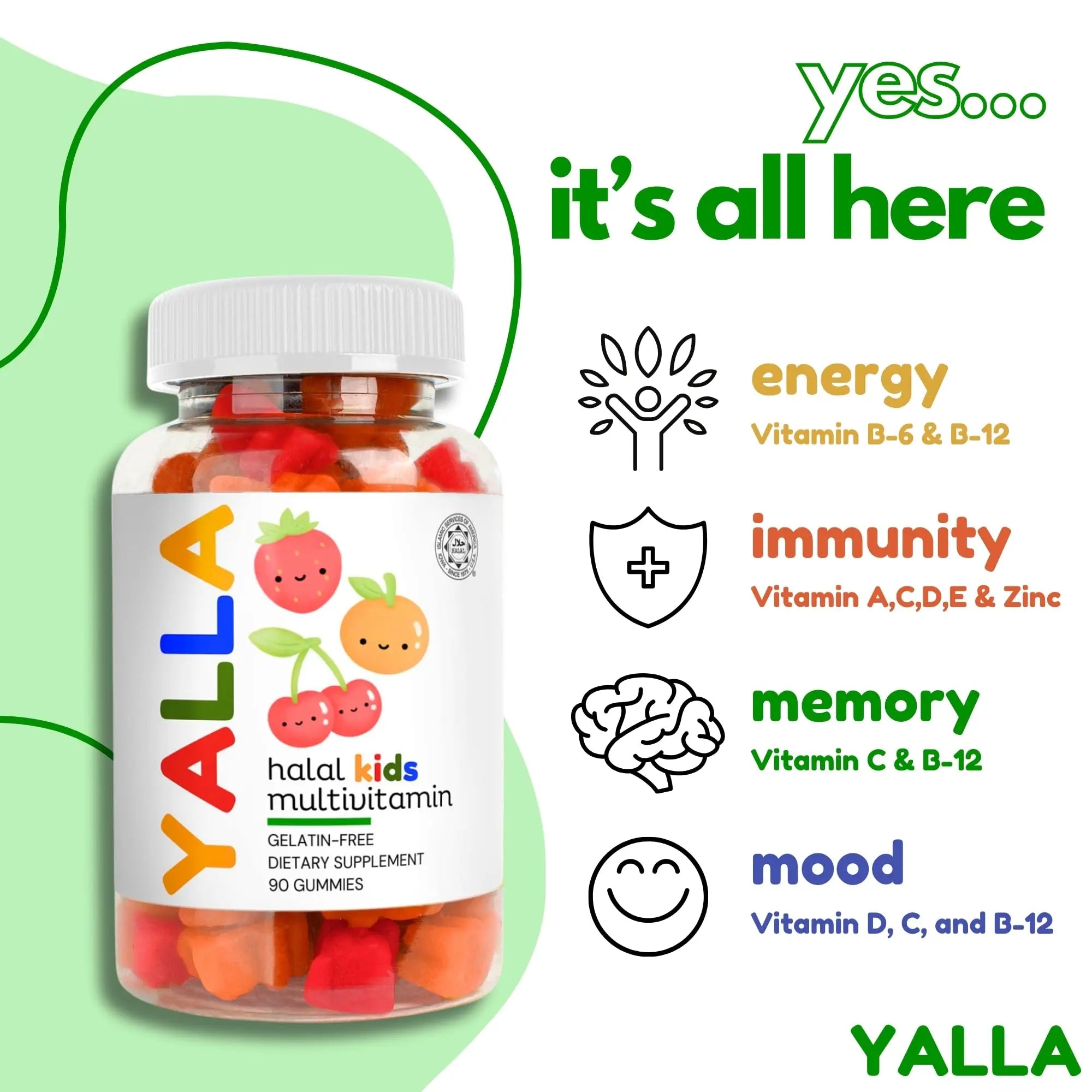 YALLA Halal Vitamins for Kids, Halal Kids Multivitamin Gummies, 45-90 Day Supply, Essential Vitamins with C, D3 YALLA buy supplements canada