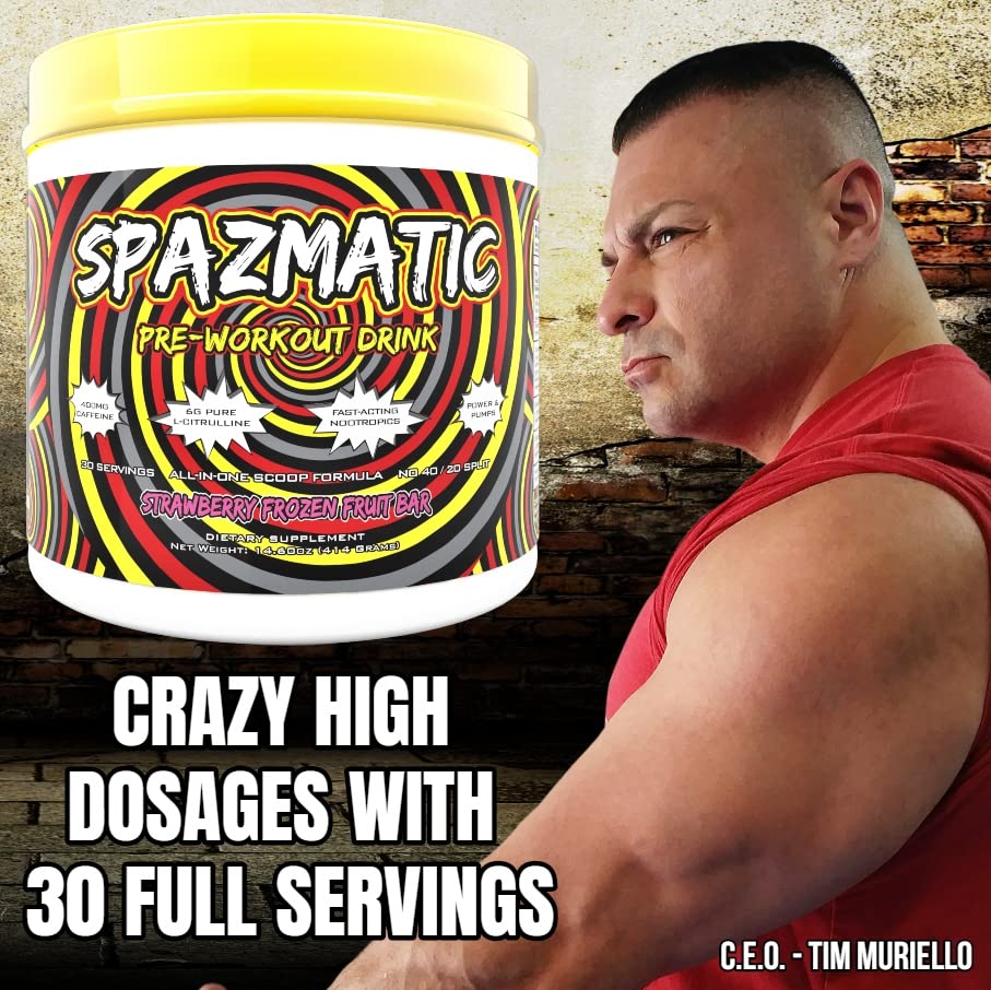 Spazmatic Pre-Workout Powder - 400mgs Caffeine - 6 Grams Pure Citrulline for Muscle TIM MURIELLO'S SPAZMATIC PRE-WORKOUT DRINK buy supplements canada