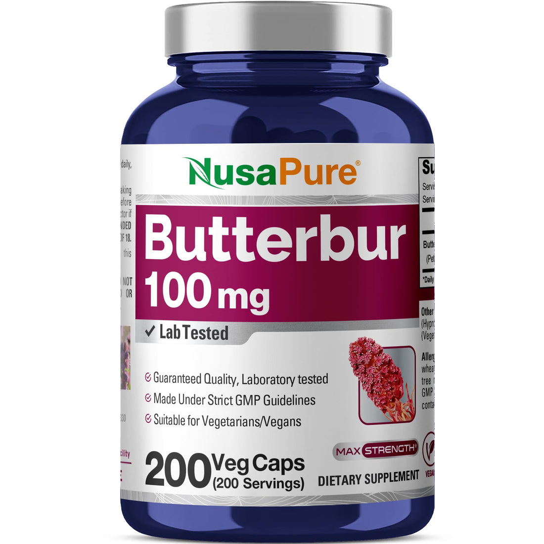 NusaPure Butterbur Extract 100mg per caps 200 Veggie Capsules (Non-GMO, Vegetarian, Vegan) NusaPure buy supplements canada