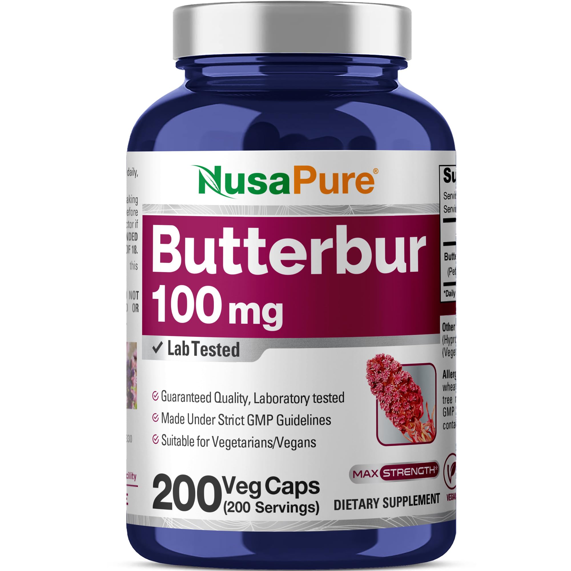 NusaPure Butterbur Extract 100mg per caps 200 Veggie Capsules (Non-GMO, Vegetarian, Vegan) NusaPure buy supplements canada