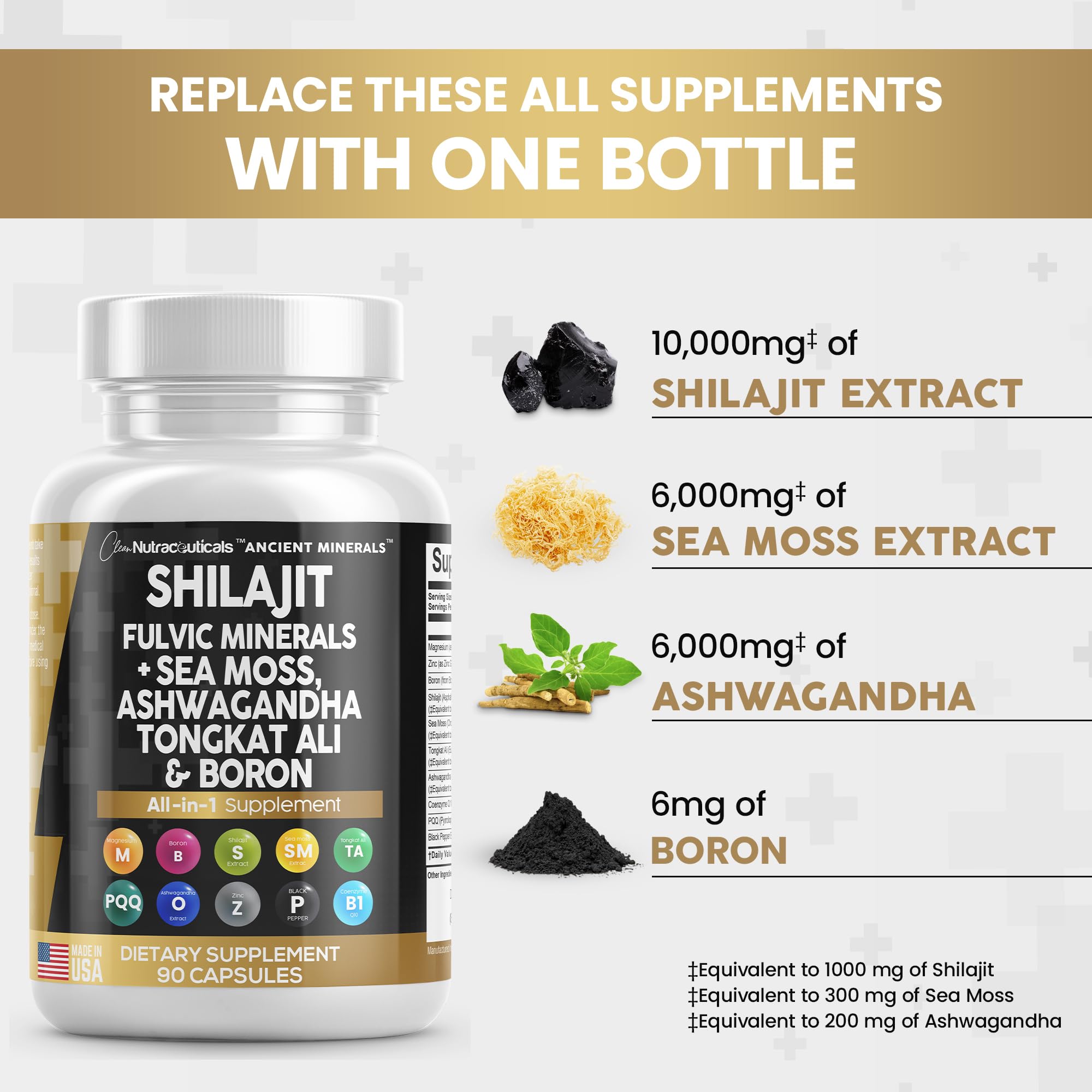 Pure Shilajit Supplement 10,000mg Himalayan w Sea Moss 6000mg Clean Nutraceuticals buy supplements canada