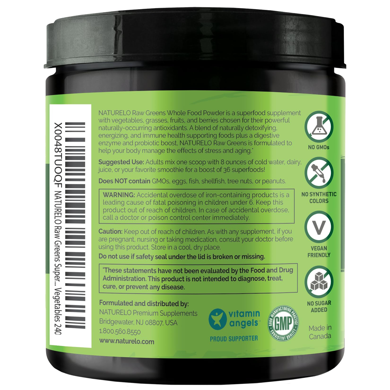 NATURELO Raw Greens Superfood Powder 240 Grams, Mixed Berry - Supports Energy, Immunity and Detox - Includes Spirulina, Wheat Grass and Organic Greens for Whole Food Nutrition NATURELO buy supplements canada