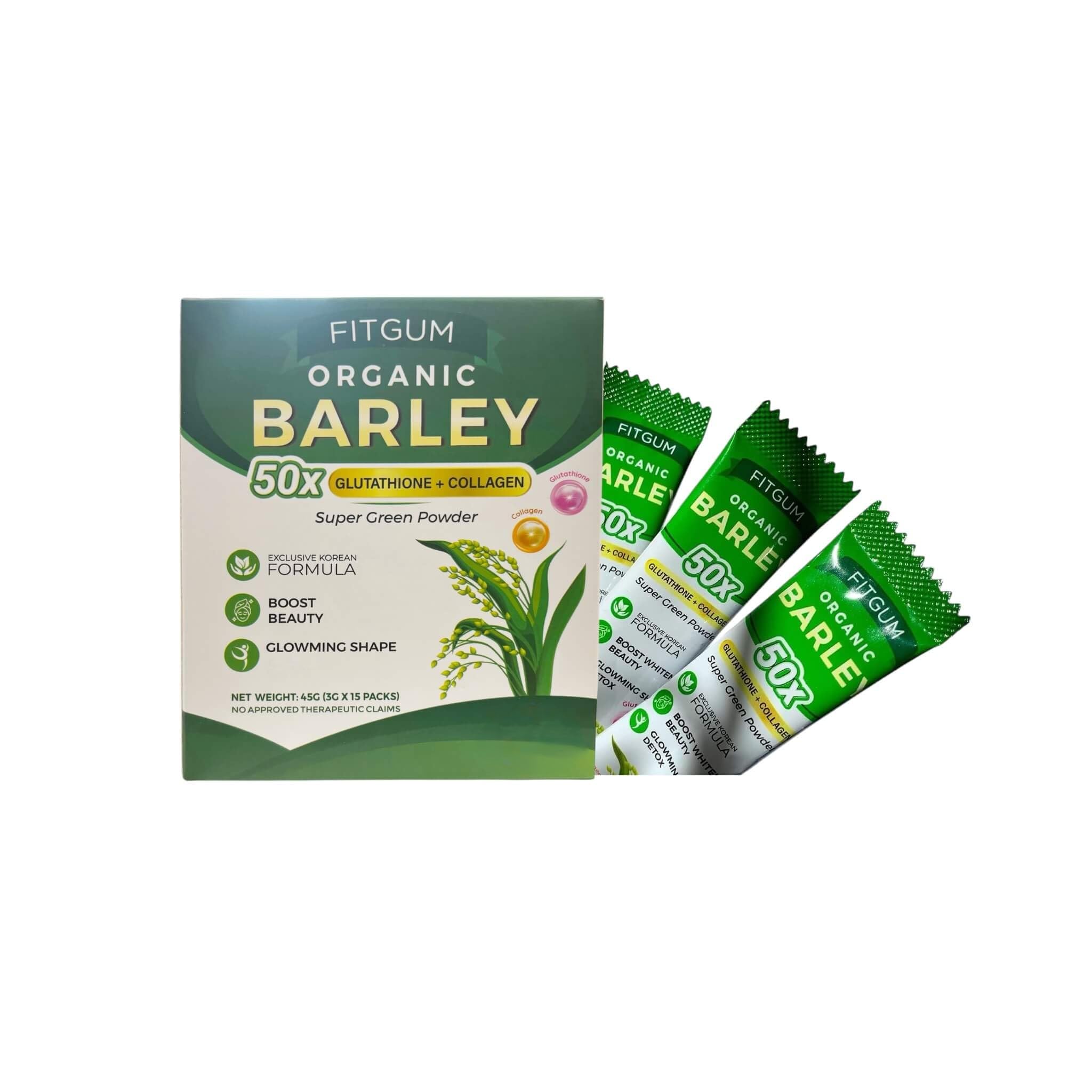 FIT Gum Organic Barley 50X Glutathione & Collagen Super Green Powder - 3g x 15 Sachets UKWellnessHub buy supplements canada