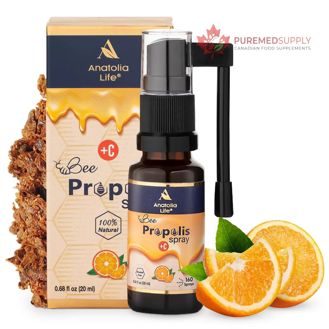 Anatolia Life Bee Propolis Spray + Vitamin C – Alcohol-Free, Natural Orange Flavor, 100% Pure Bee Propolis Extract, Antioxidant Support, Gentle Throat Comfort – 20 ml (~160 Sprays) Anatolia Life buy supplements canada