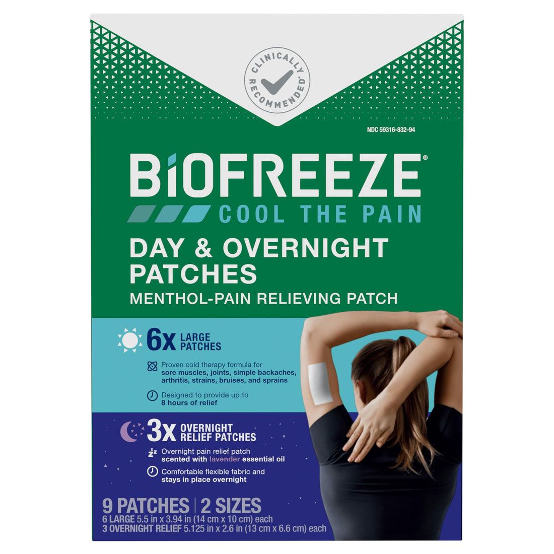Biofreeze Day & Overnight Pain Relief Patches, Menthol Pain Patches for Arthritis & Muscle Pain Relief, Comfortable & Flexible Fabric Stays in Place, 9 Patches (6 Day, 3 Night) Biofreeze buy supplements canada