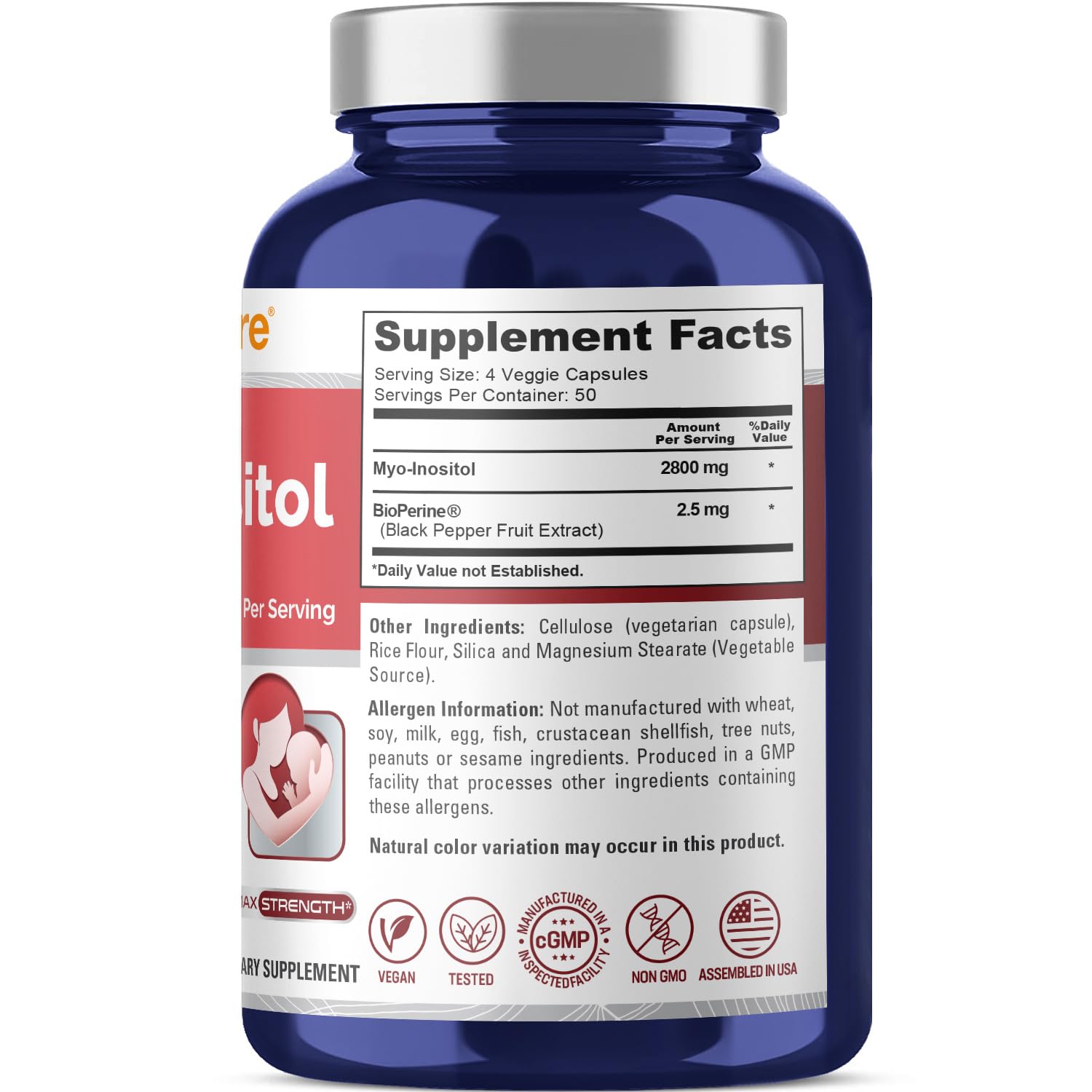 NusaPure Myo-Inositol - Suitable for Vegetarian/Vegan, Non - GMO - 2800mg, 200 Capsules NusaPure buy supplements canada