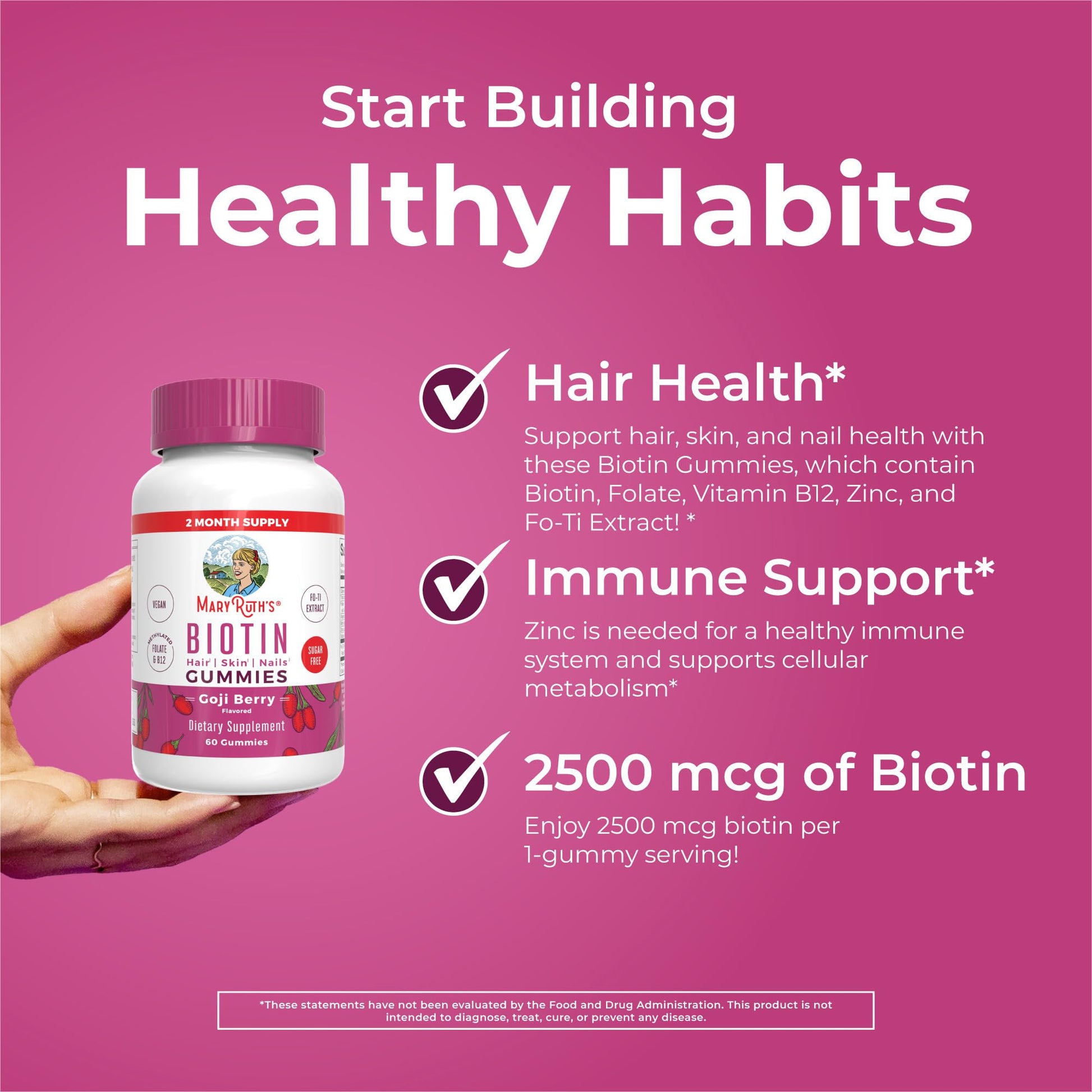 MaryRuth Organics Biotin Gummies | Sugar Free | Vegan | Non-GMO | 2,500 mcg Biotin Supplement | Hair Skin and Nails Vitamins | Hair Growth Vitamins | Hair Growth Supplement | 60 Count MARYRUTH'S buy supplements canada