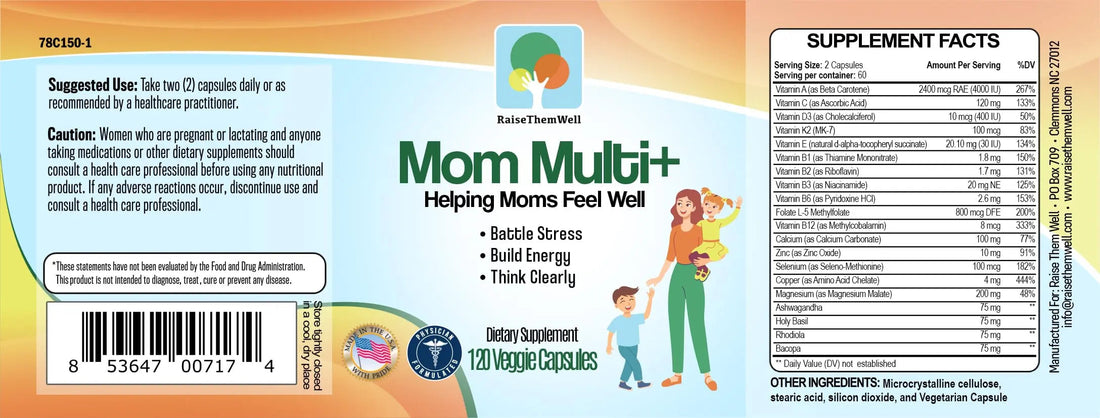 Raise Them Well Mom Multi+ Daily Multivitamin for Women with Active Folate, Adaptogens & Bacopa, Energy, Stress & Cognitive Support, 120 Veggie Capsules Raise Them Well buy supplements canada