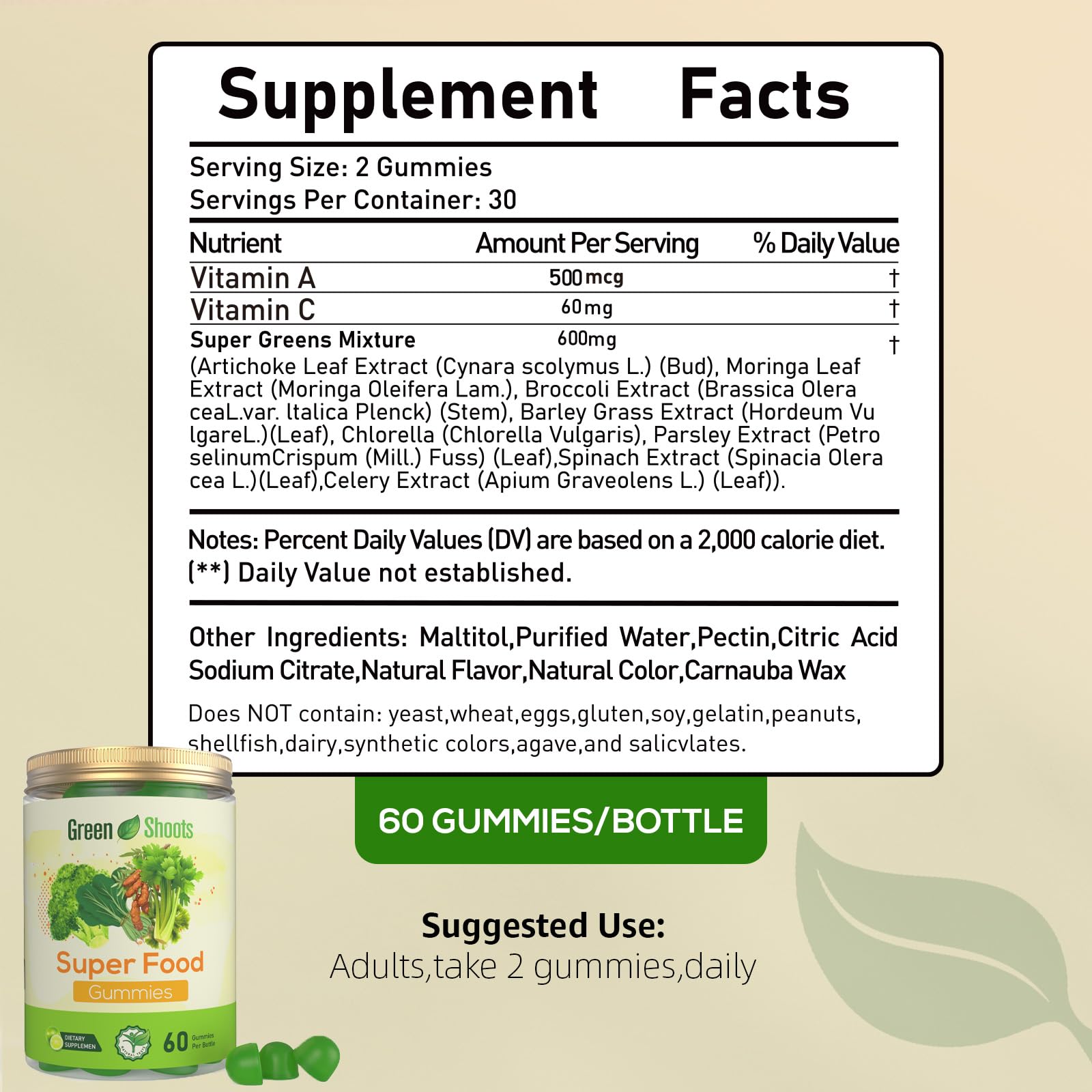 Greenshoots Super Food Gummies with Super Greens Blend, Vitamin A & C – Broccoli, Spinach, Moringa & Chlorella – Vegan, Sugar Free, Daily Nutrition Support, 60 Gummies Greenshoots buy supplements canada
