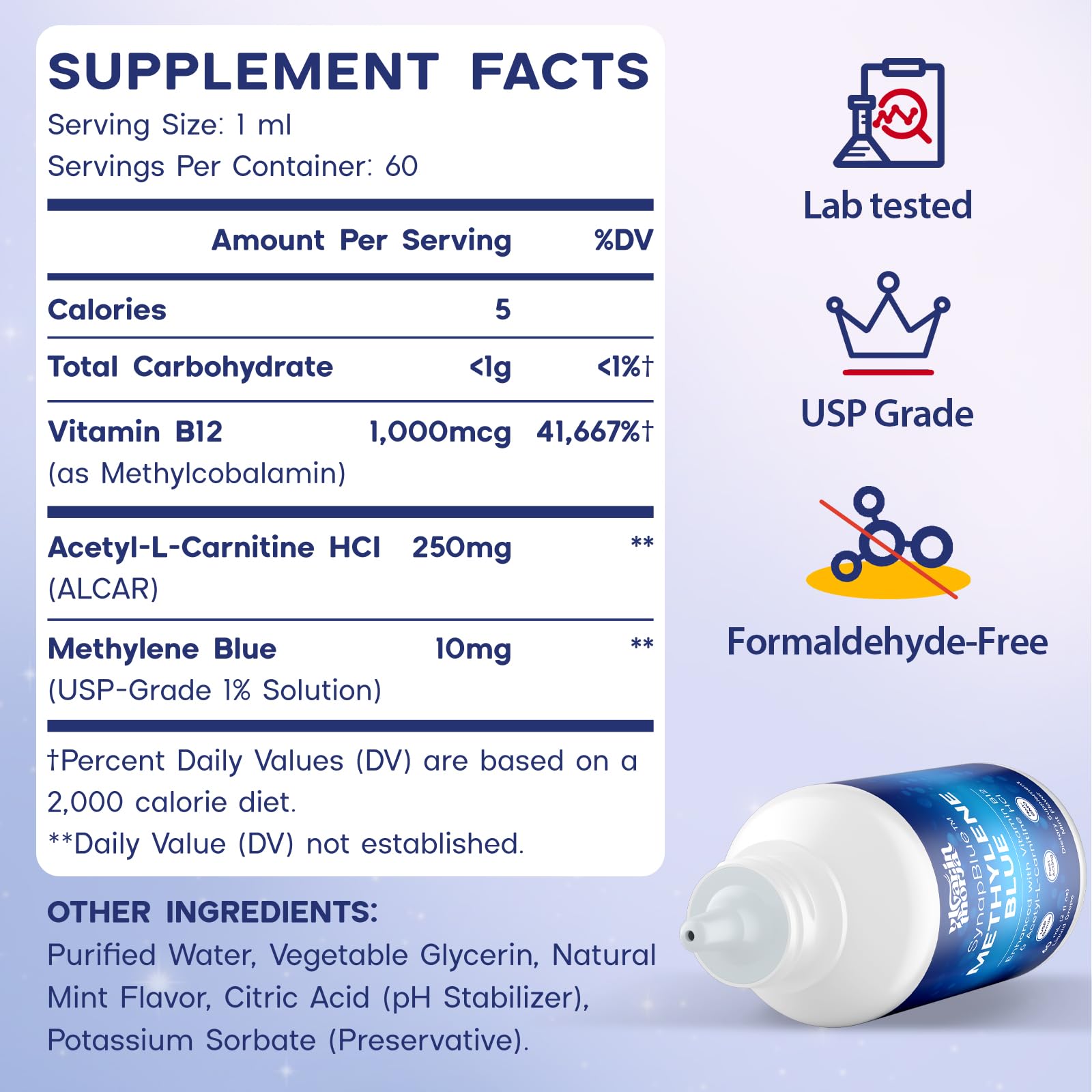 Methylene Blue Drops for Humans, 1% USP Grade – Dropper-Free No-Touch Bottle, Brain Supplement for Memory and Focus – Fast-Acting Nootropic with Methyl B12 & ALCAR – Caffeine-Free, Mint Flavor, 2oz YLVARIN THORIA buy supplements canada