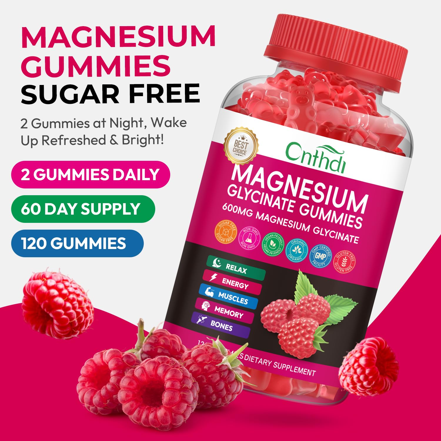 Magnesium Glycinate Gummies 600mg, High Absorption Magnesium Gummies, Black Currant Oil, Calcium, Vitamin B6, Sugar Free Chews for Adults & Kids Relaxation, Stress Relief, Night Rest CNFHDI buy supplements canada