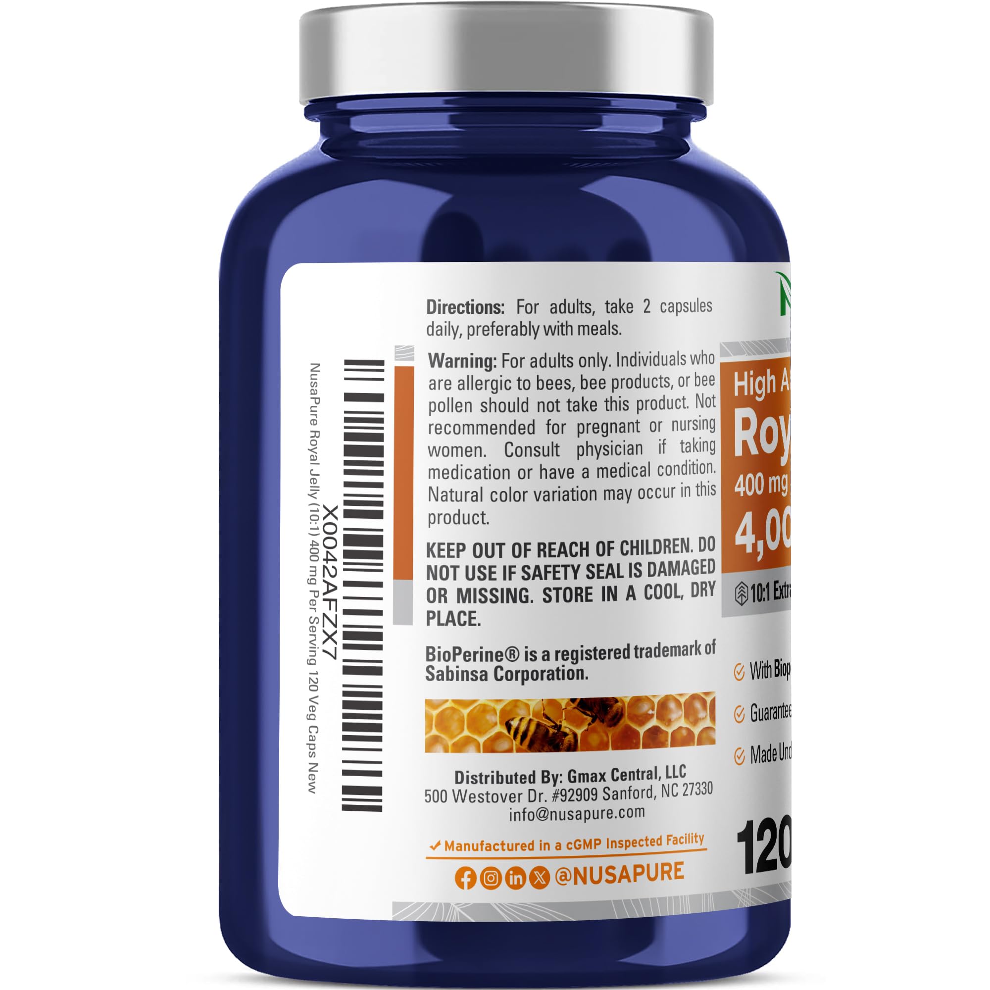 NusaPure Royal Jelly 10:1 Extract, 400 mg Equivalent to 4000mg - 120 Veggie Capsules (Non-GMO, Dairy Free, Dietary Supplement) NusaPure buy supplements canada