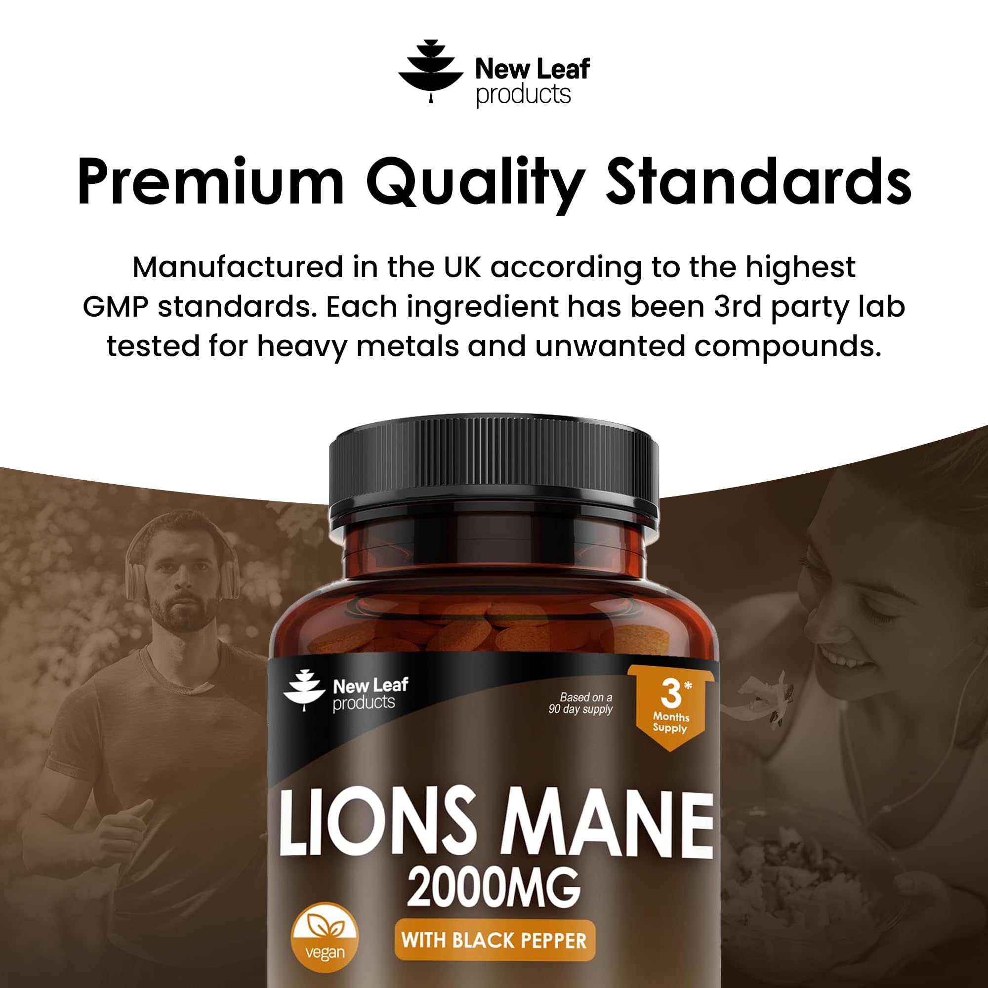 Lions Mane Mushroom Extract Supplement 2000mg - 180 High Strength Vegan Tablets NEW LEAF PRODUCTS buy supplements canada