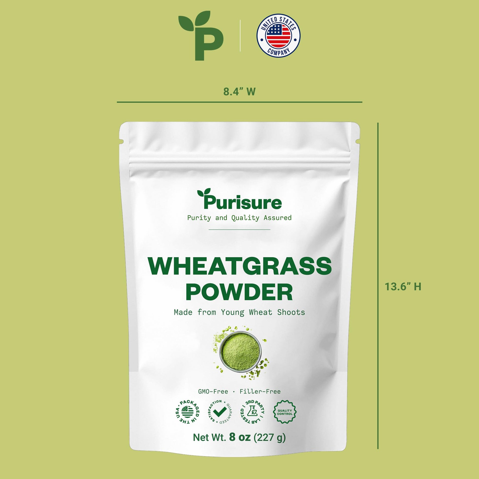 Purisure Wheatgrass Powder, 8oz, Wheat Grass Powder, Green Superfood for Salads, Smoothie and Shakes, Superfood Powder Rich in Immunity Vitamins, Fiber and Minerals, 76 Servings Purisure buy supplements canada