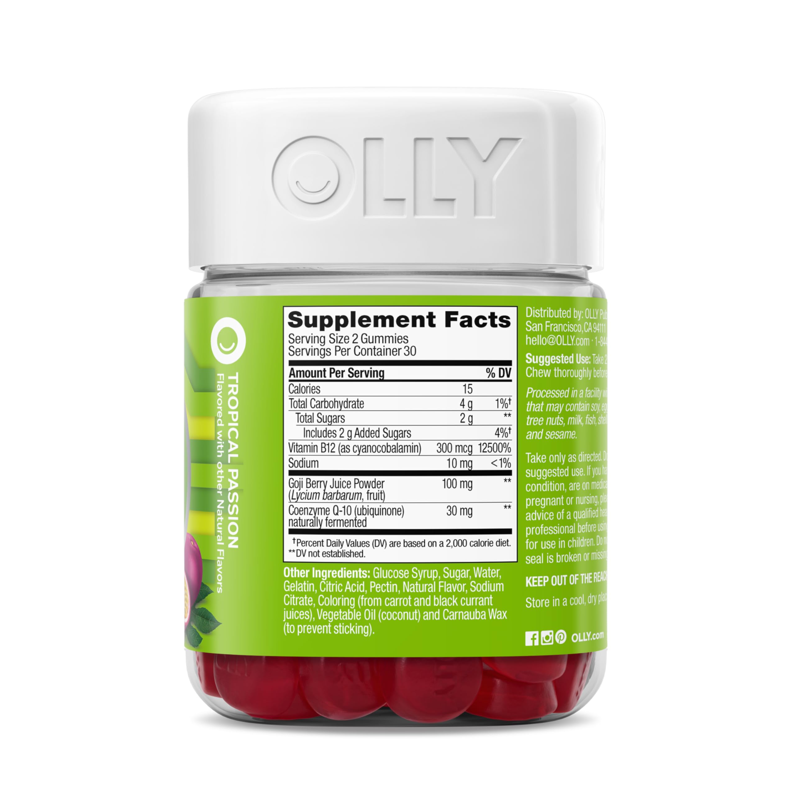 OLLY Daily Energy Gummy, Caffeine Free, Vitamin B12, CoQ10, Goji Berry, Adult Chewable Supplement, Tropical Flavor - 60 Count OLLY buy supplements canada