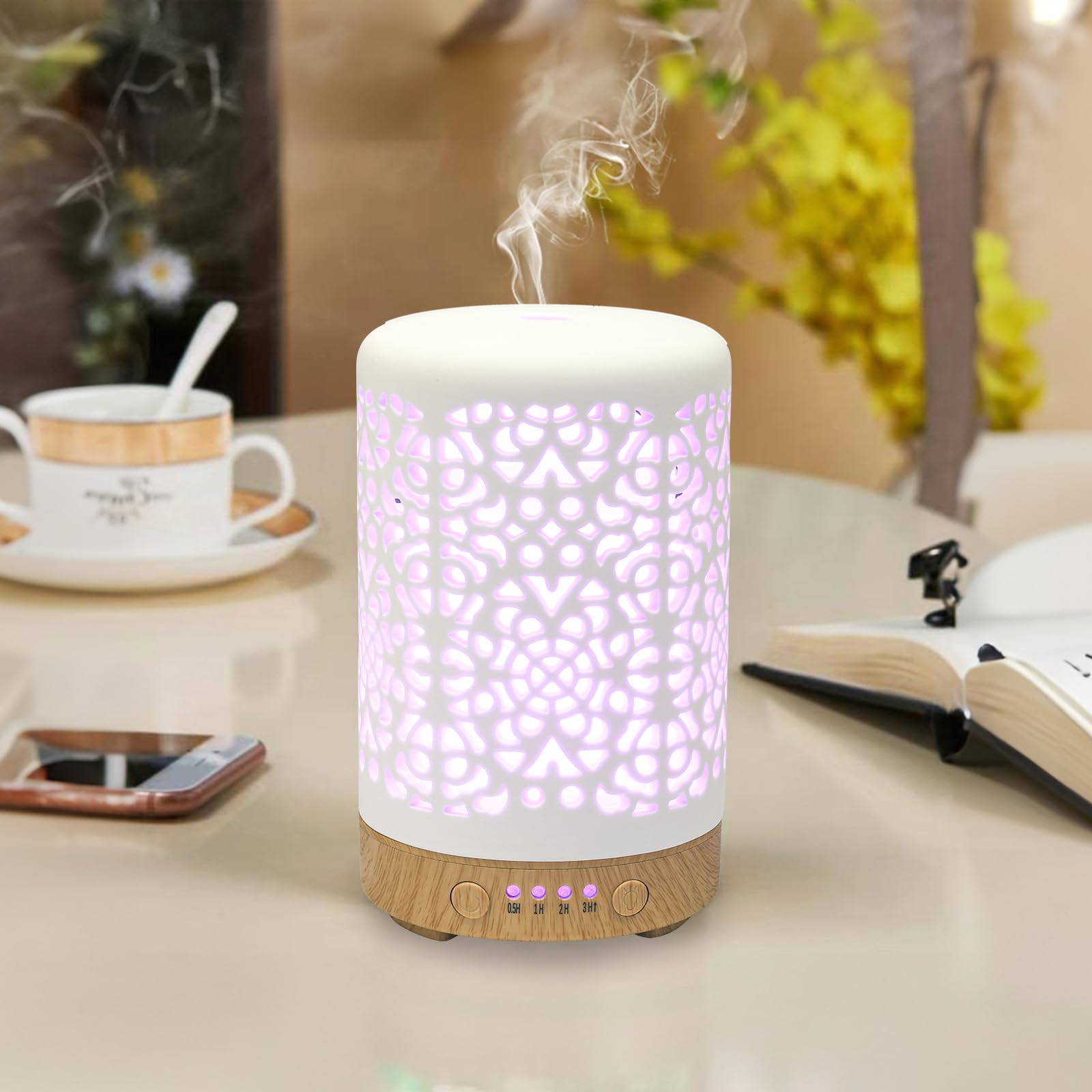 Essential Oil Diffusers, 100ml White Ceramic Diffuser with 7 LED Lights,Ultrasonic Aromatherapy homnas buy supplements canada