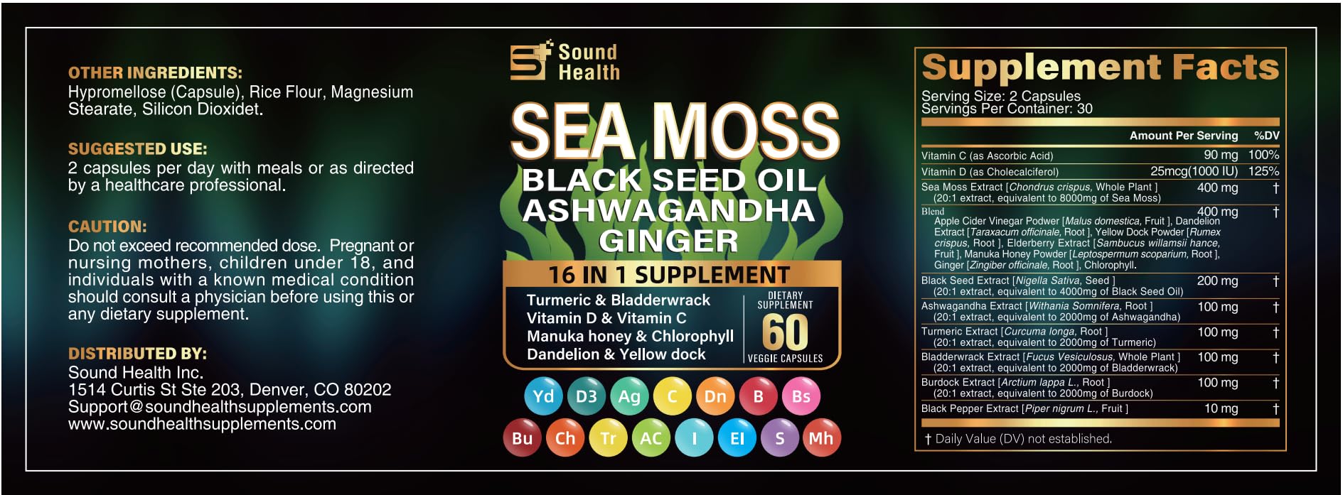 Sea Moss Capsules with Ashwagandha, Turmeric, Bladderwrack, Vitamins C & D for Natural Energy, Sleep Support & Hair Growth, 1200mg Herbal Blend, for Man & Women, Third-Party Tested，16-in-1 Supplement SoundHealth buy supplements canada