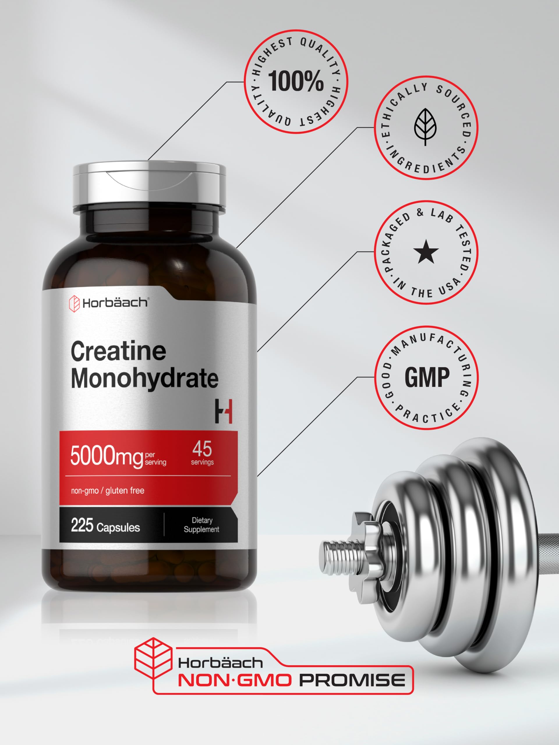 Horbäach Creatine Monohydrate | 5g | 225 Capsules | Non-GMO, Gluten Free Supplement Horbäach buy supplements canada