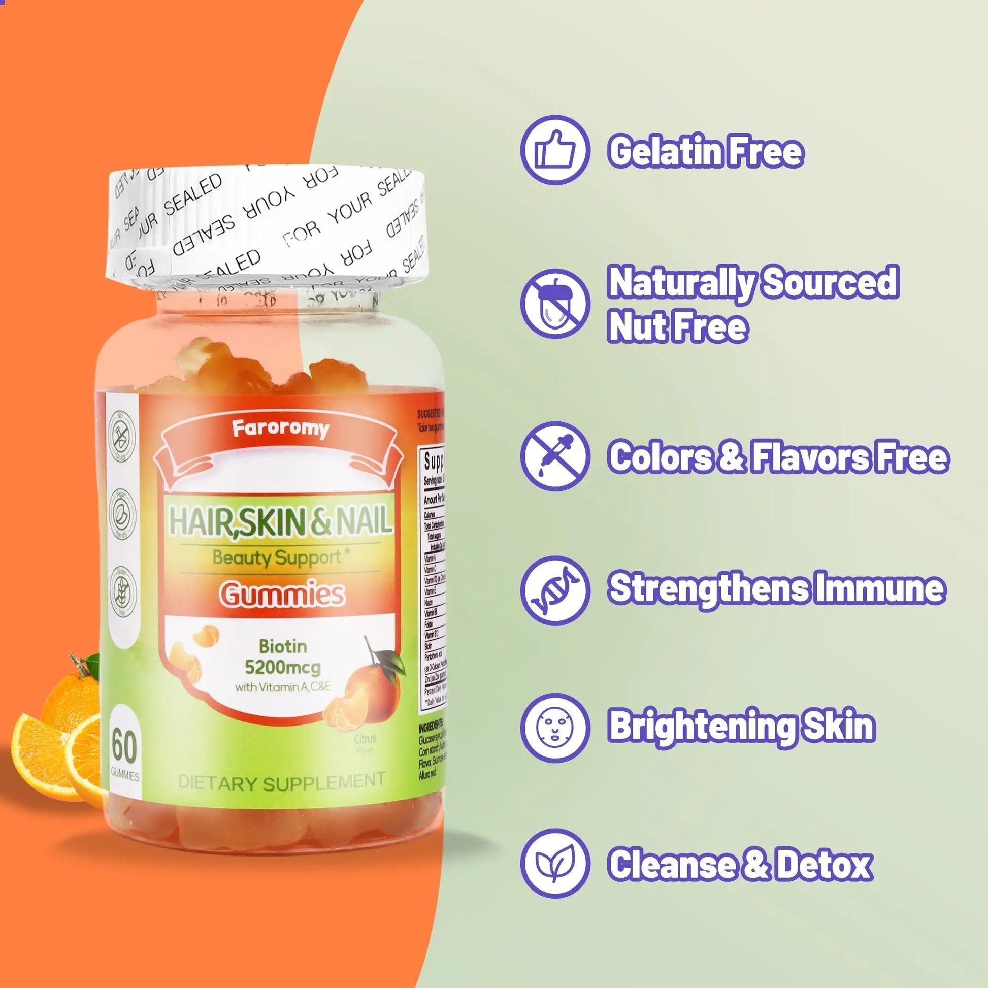 Faroromy Multivitamin Gummies for Adult 5200mcg Biotin, Citrus Flavored Daily Multivitamins with Vitamins A, C, D3, E, B6 and B12 Faroromy buy supplements canada