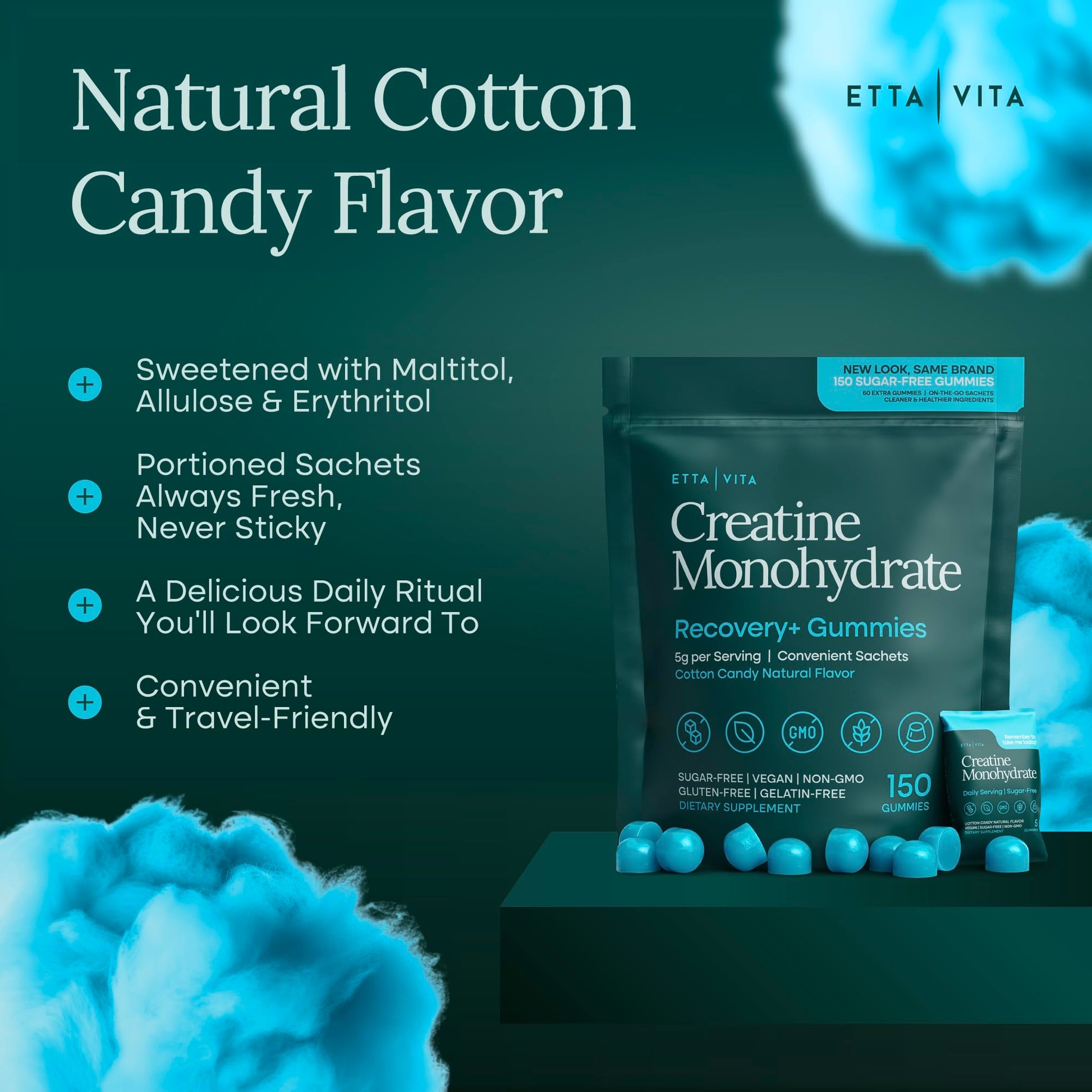 Sugar-Free Creatine Monohydrate Gummies (5g Per Packet) - Potent Creatine Gummies for Men & Women, Supplement for Muscle Support, Cognitive Function - Non-GMO, Gluten-Free, Mucuna Pruriens Etta Vita buy supplements canada