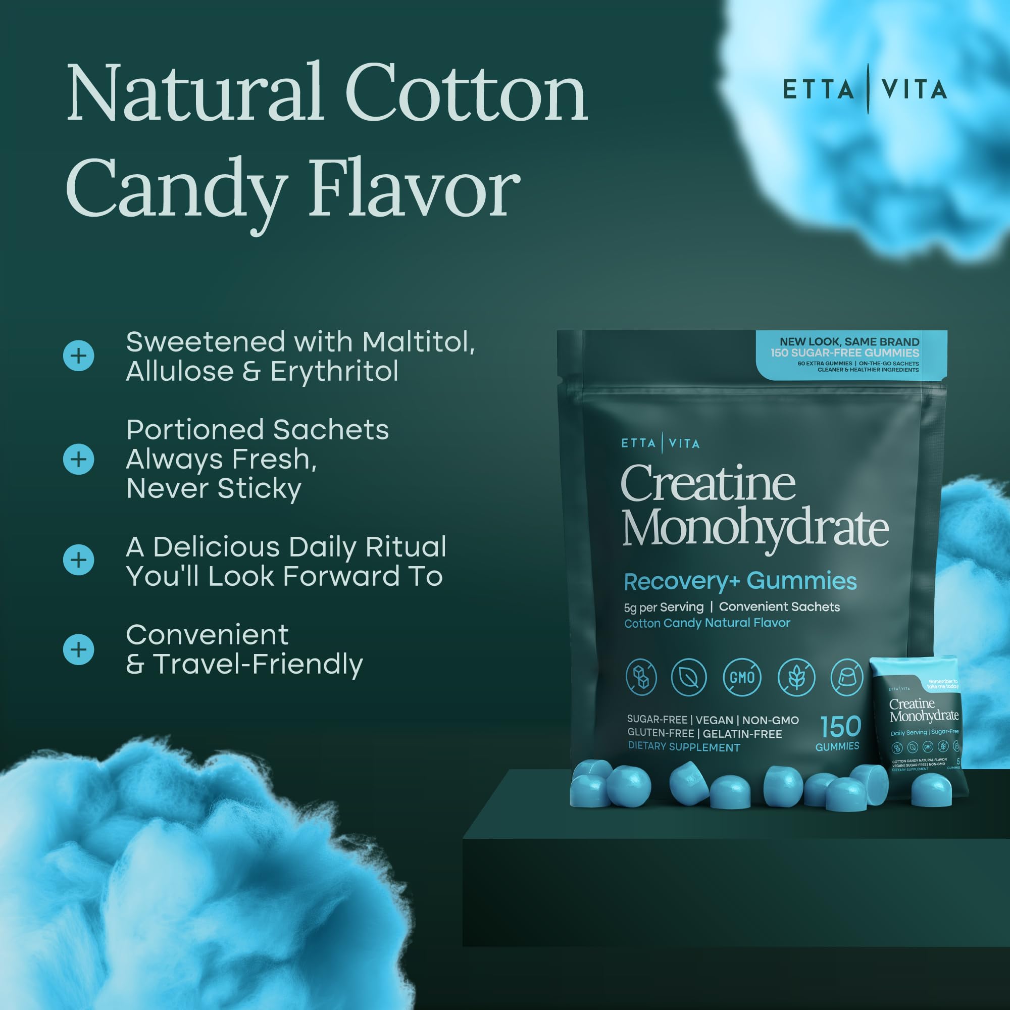 Sugar-Free Creatine Monohydrate Gummies (5g Per Packet) - Potent Creatine Gummies for Men & Women, Supplement for Muscle Support, Cognitive Function - Non-GMO, Gluten-Free, Mucuna Pruriens Etta Vita buy supplements canada