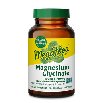 MegaFood Magnesium Glycinate 500mg - Chelated Magnesium Supplement - 60mg Elemental Magnesium - Gentle on the Stomach - Supports Normal Sleep Cycle & Healthy Stress Response - 120 Capsules 60 Servings MegaFood buy supplements canada